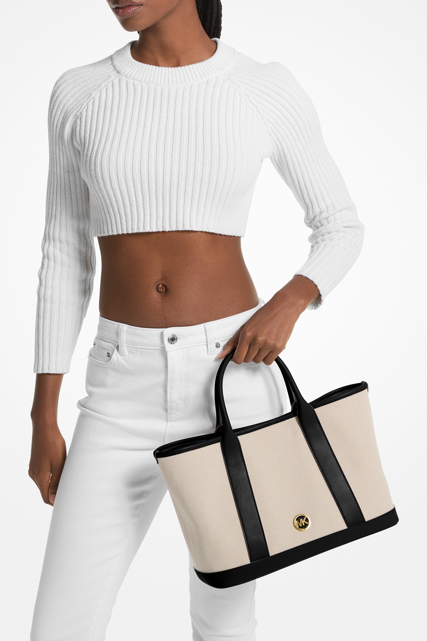 MEDIUM LEATHER SATCHEL BAG IN CREAM AND BLACK 2