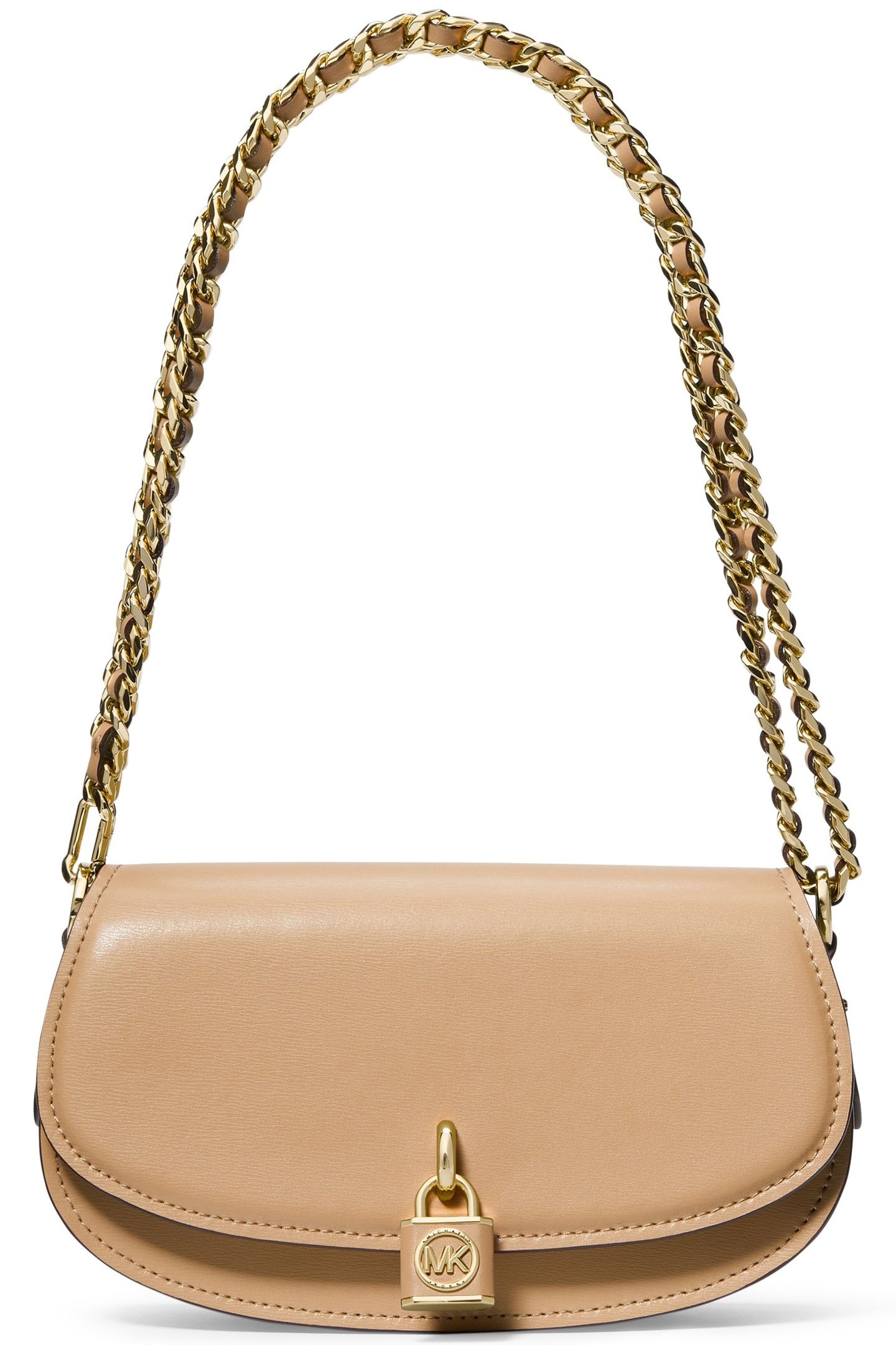 LEATHER CHAIN SLING MESSENGER SHOULDER BAG IN CAMEL 1