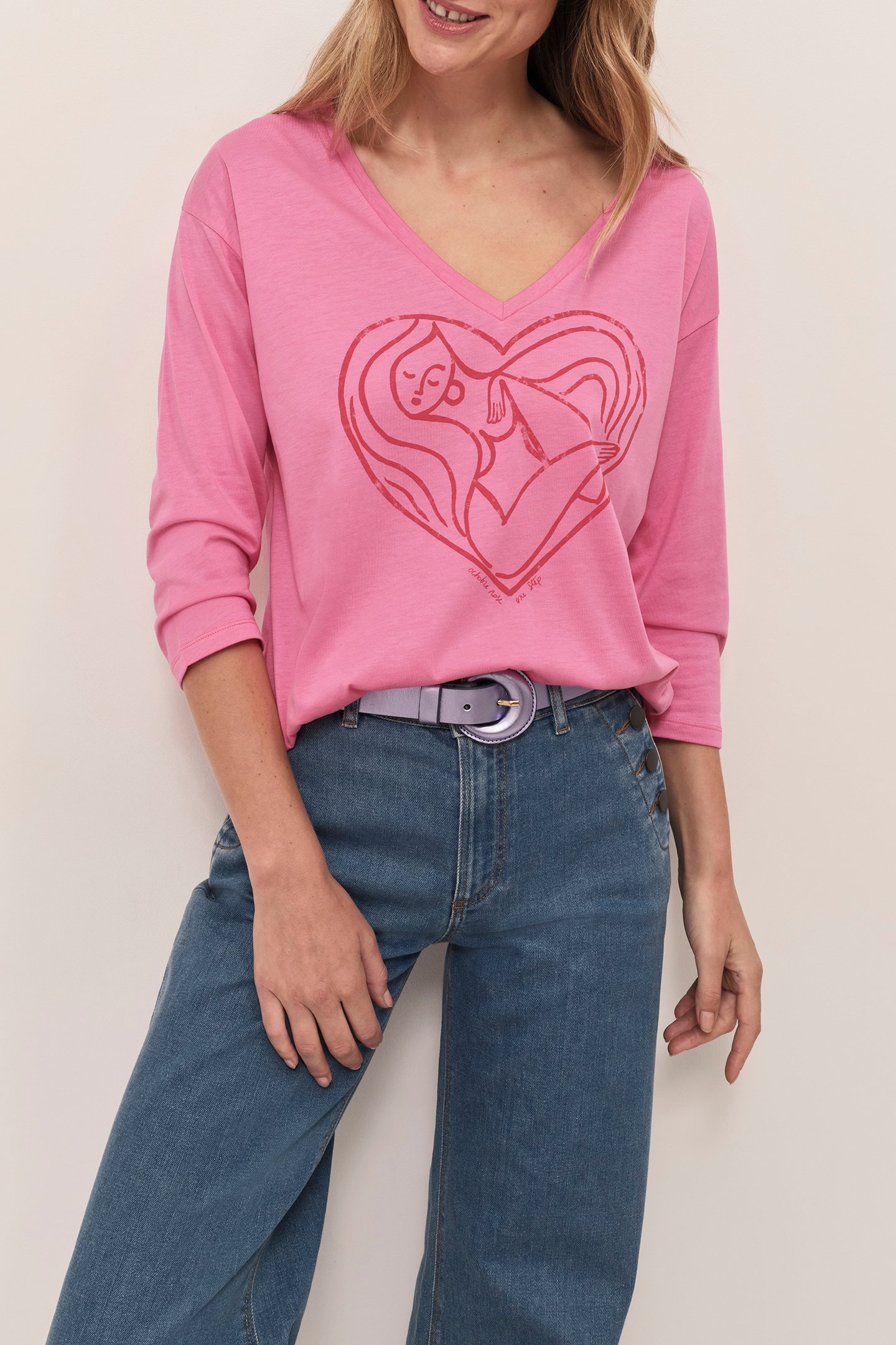 MEZZO - FUCHSIA WOMEN'S T-SHIRT WITH RED HEART DESIGN FOR PI 1