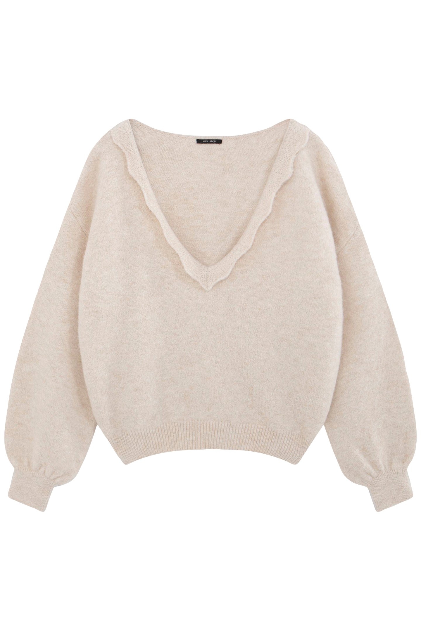 TZAR - IVORY KNIT SWEATER WITH LACE COLLAR, REVERSIBLE FRONT 1