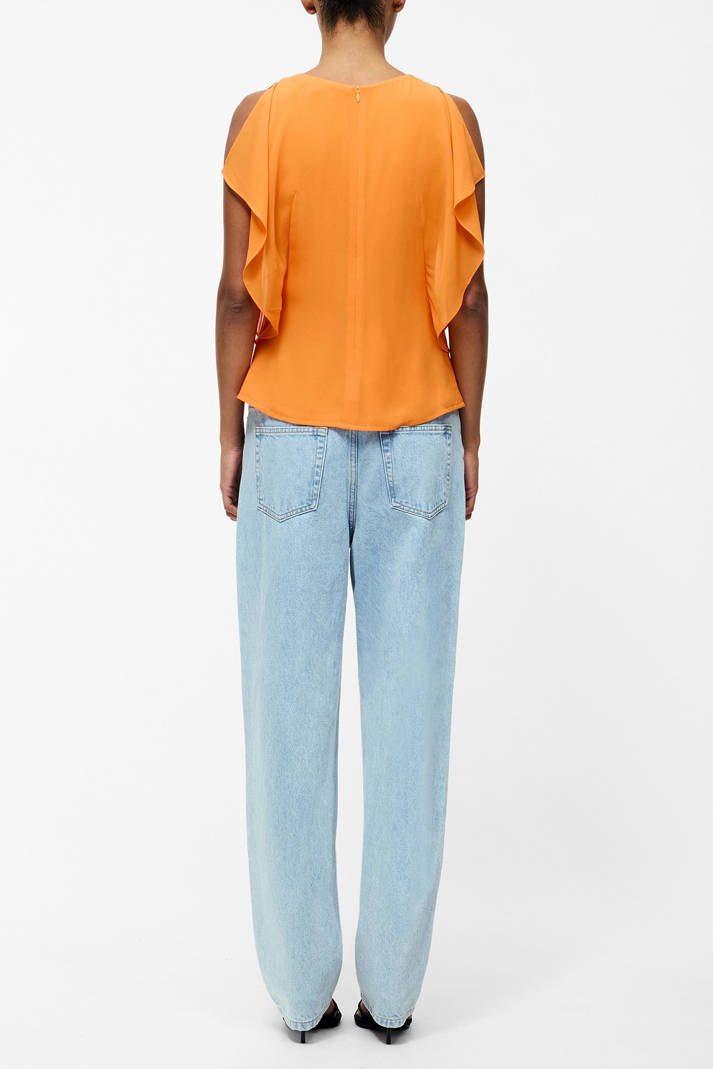 EDEN GEORGETTE FLUTTER SLV TOP PAPAYA ORANGE 2