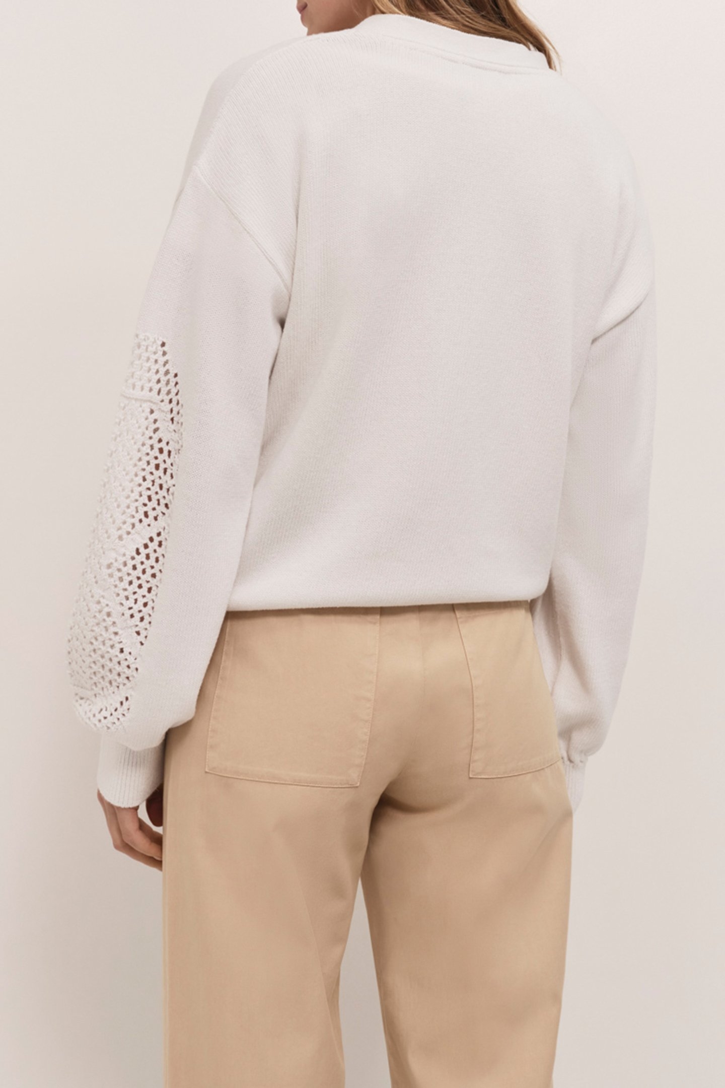 TWIST ECRU COTTON KNIT CARDIGAN WITH OPENWORK STITCHING 2