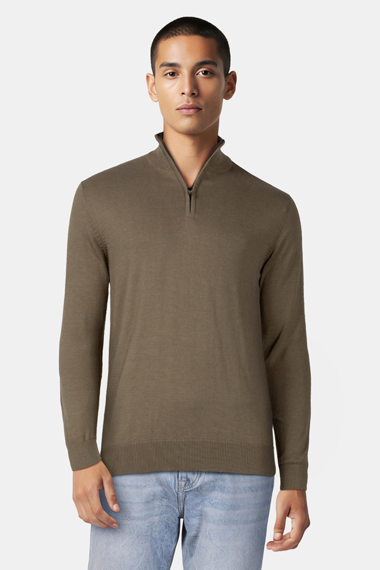 COTTON HALF ZIP KHAKI MEL 1