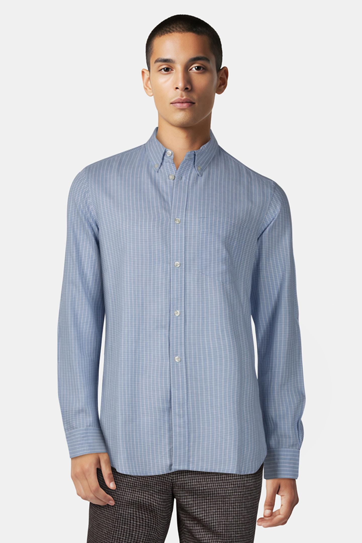 LINEN CHECK LONG SLEEVE SOFT BLUE CHECK 1