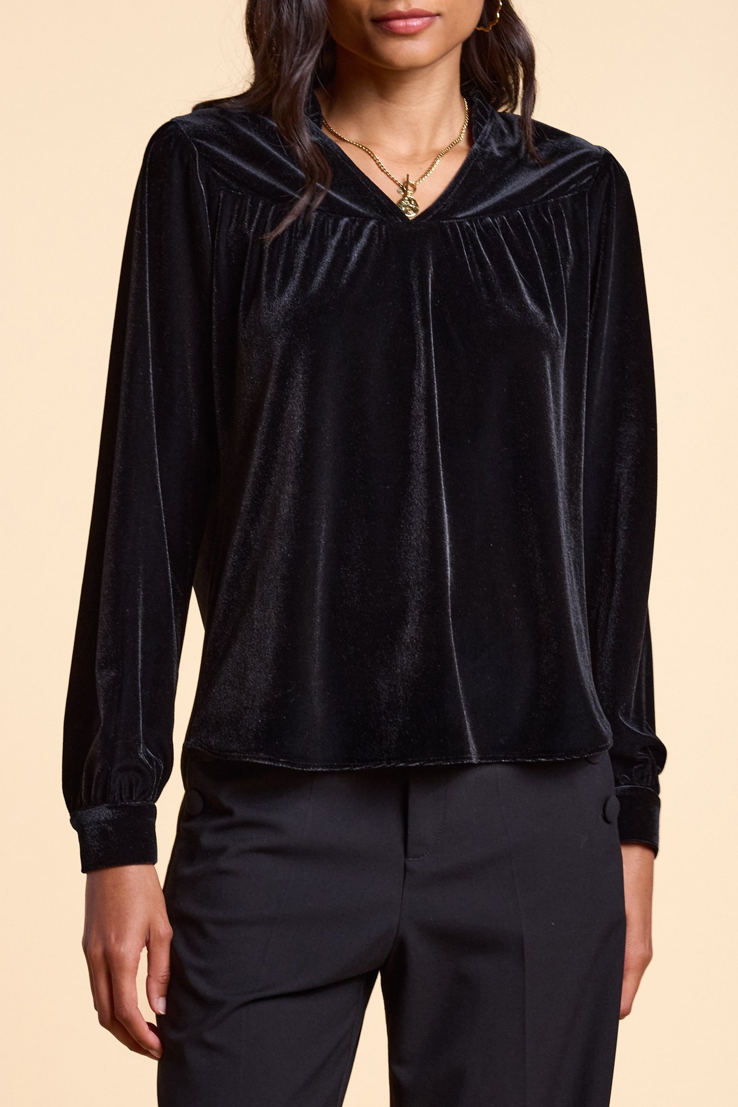 BLACK PANNE VELVET BLOUSE BLACK 1