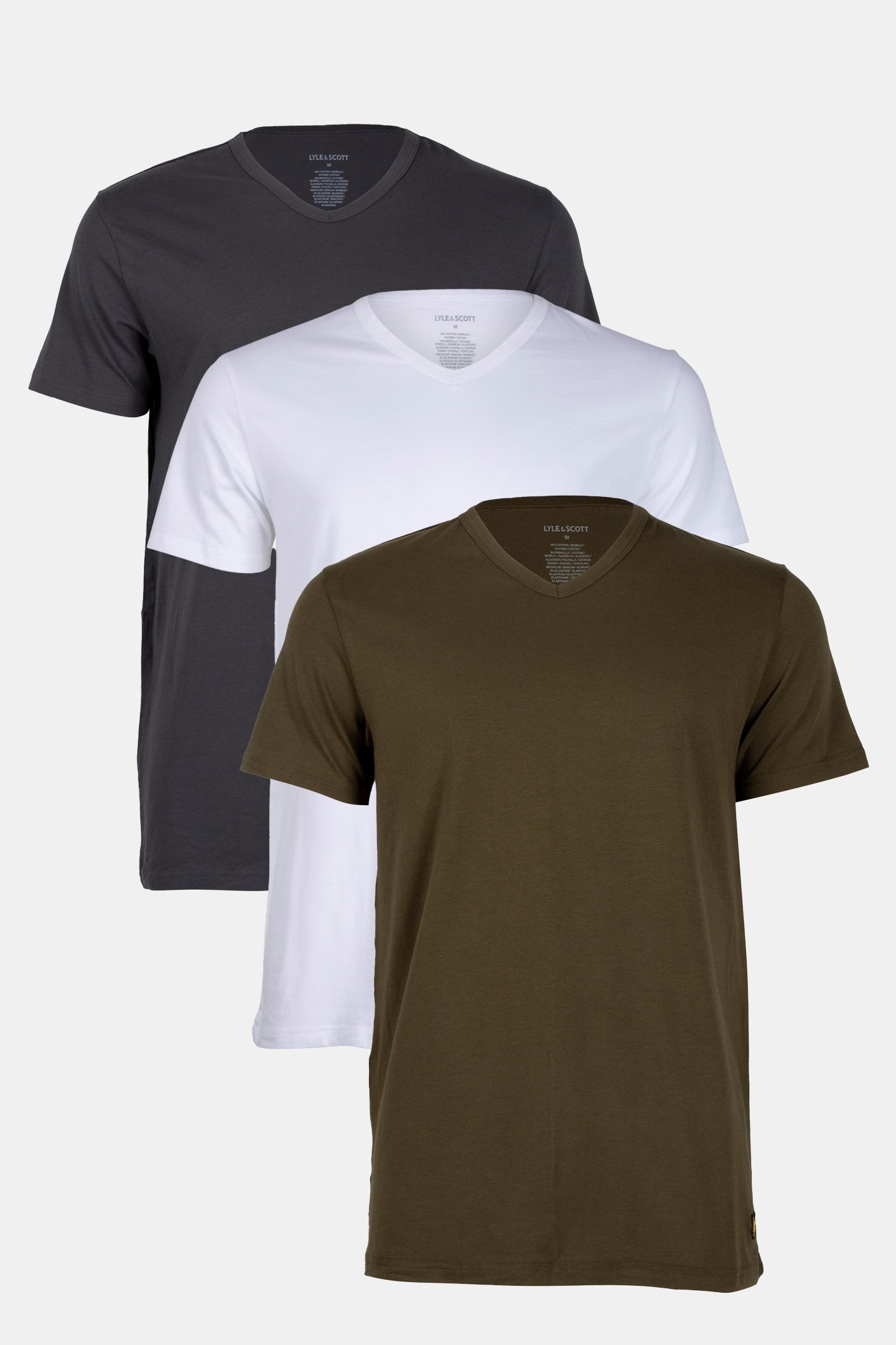 BASIC 3 PACK V NECK T-SHIRT WHITE/OLIVE/GUNMETAL 1