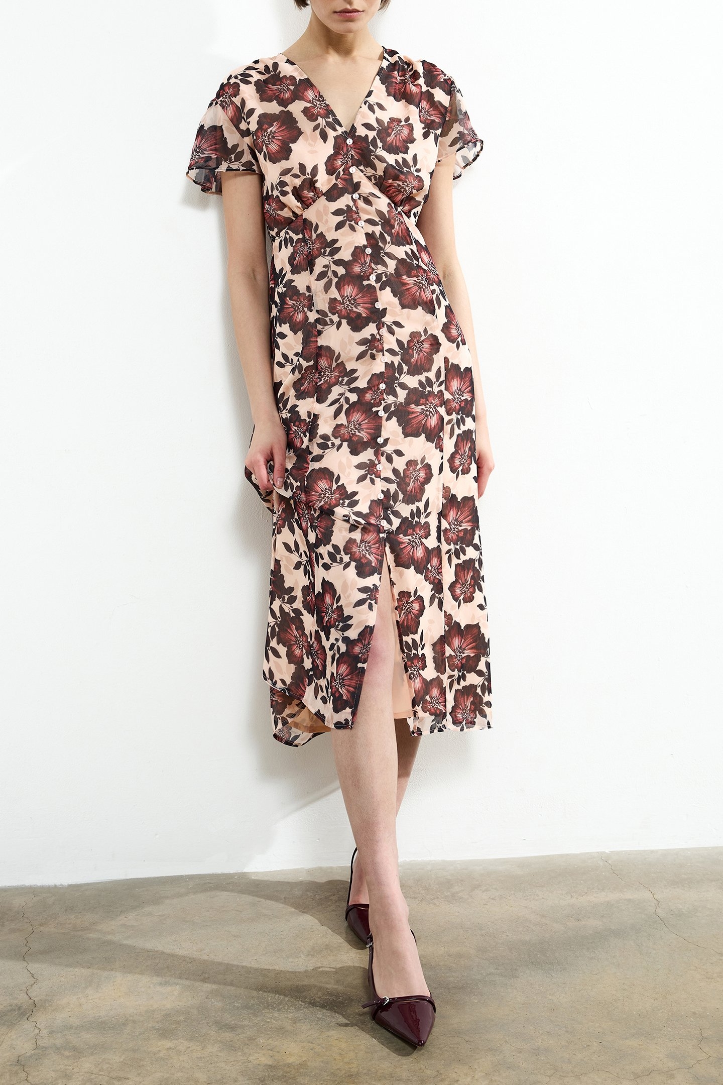 ELYSE S/S TEA DRESS CREAM MULTI 1