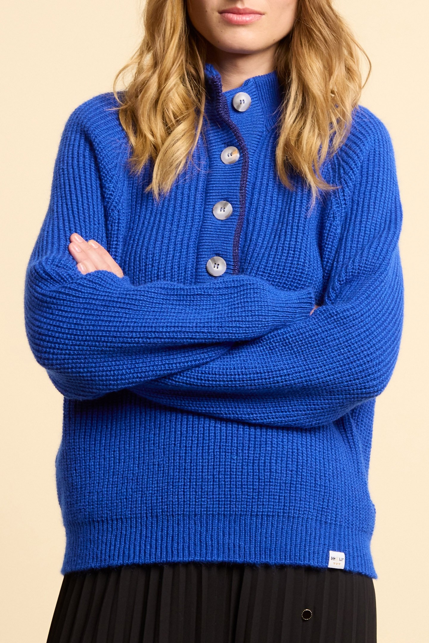 LAFRANÇAISE BLUE BEADED KNIT BUTTON-DOWN SWEATER BLUE 1
