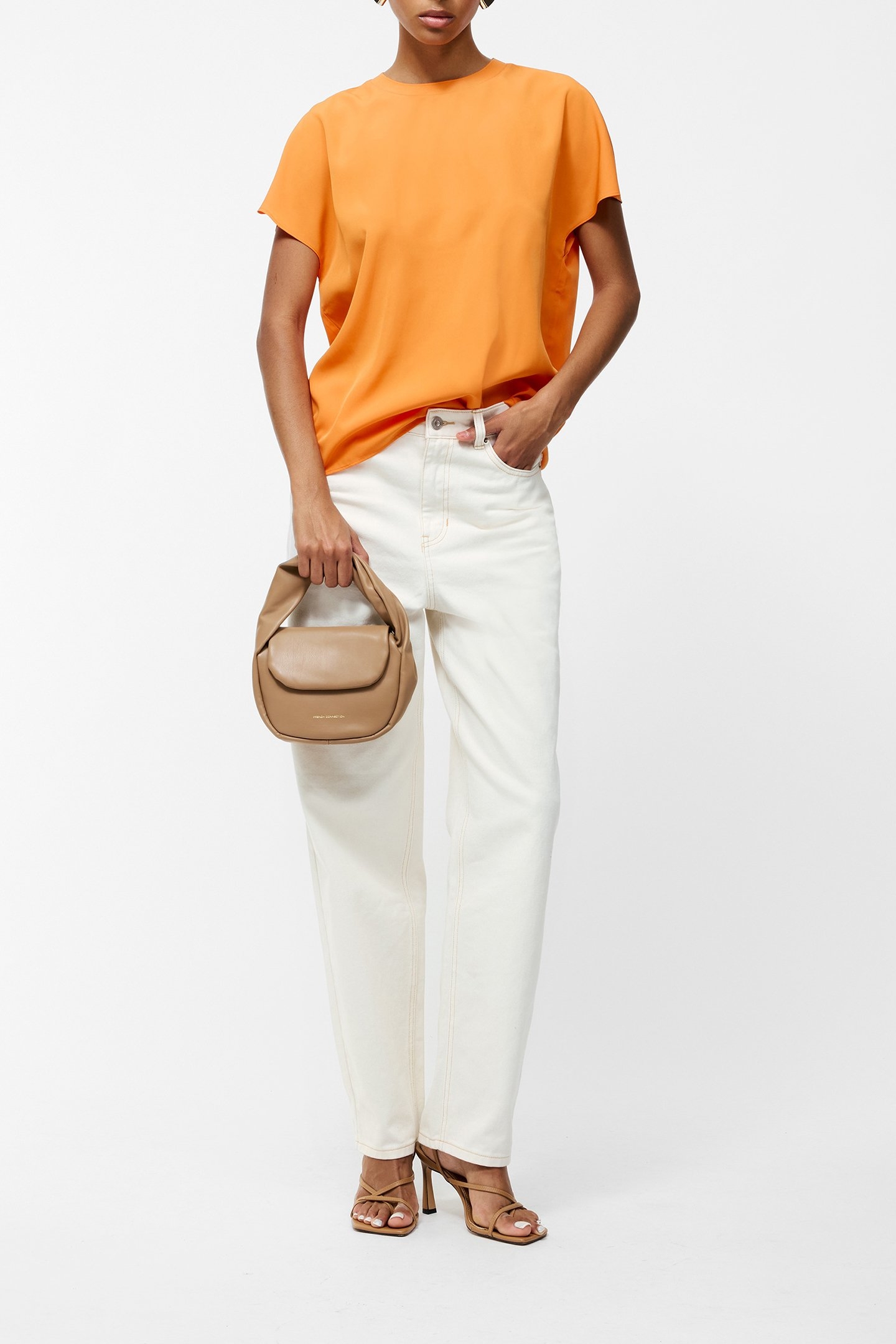 CAPRIANA CREPE CREW NK TOP PAPAYA ORANGE 2