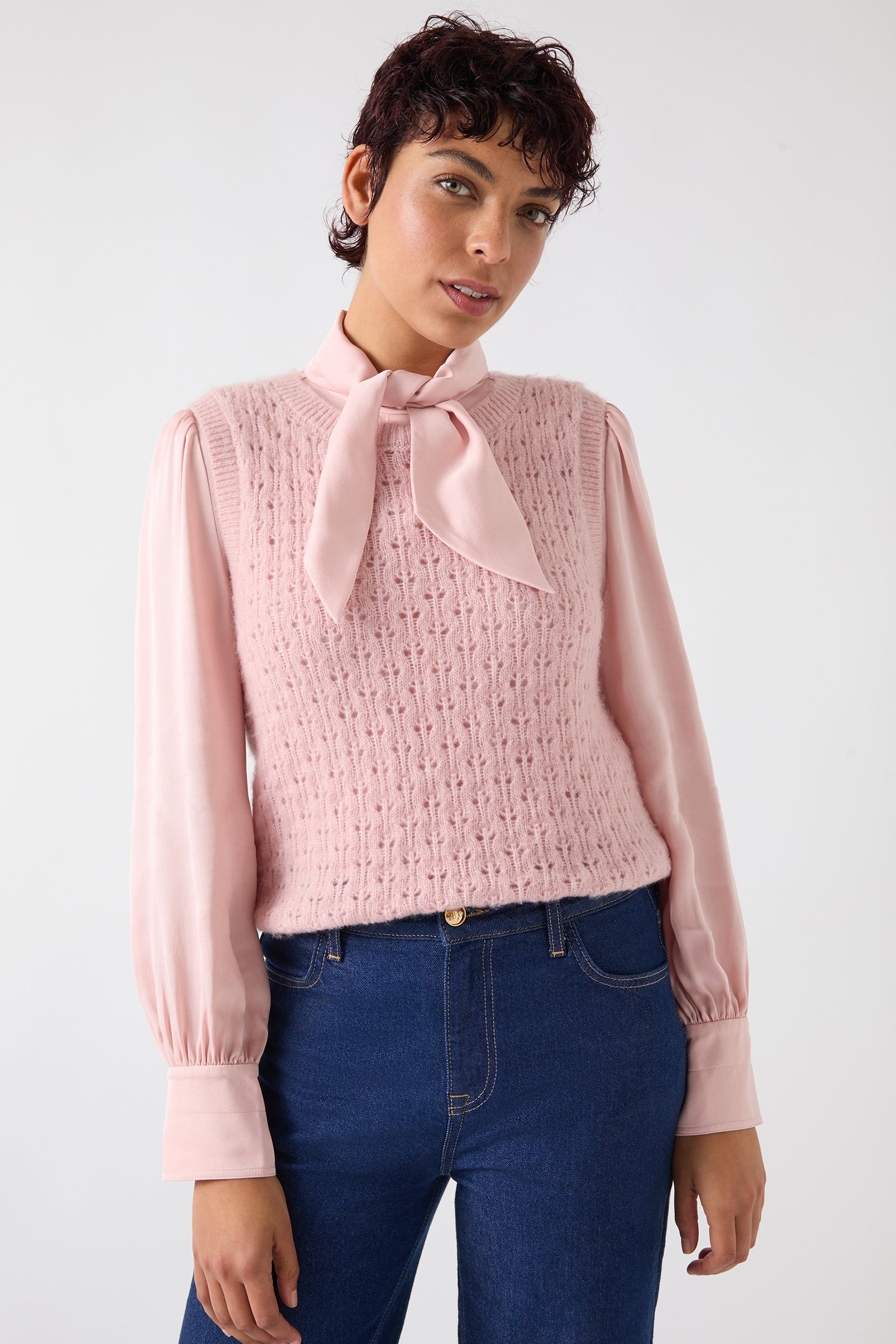 TK GAIA FLUFFY KNIT VEST LIGHT PINK 1