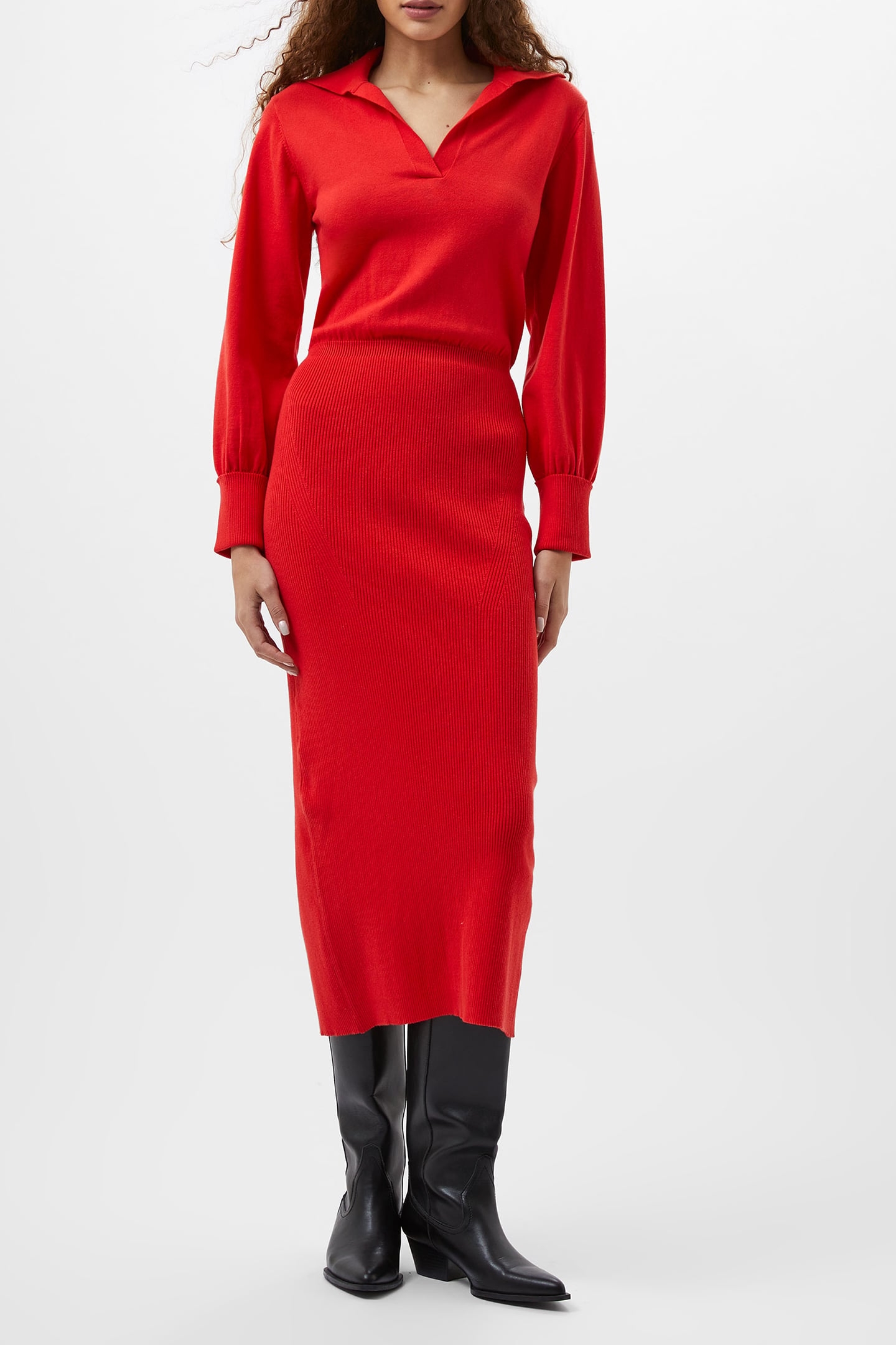 MOZZA COLLARED MIDI DRESS SCARLET RED 1