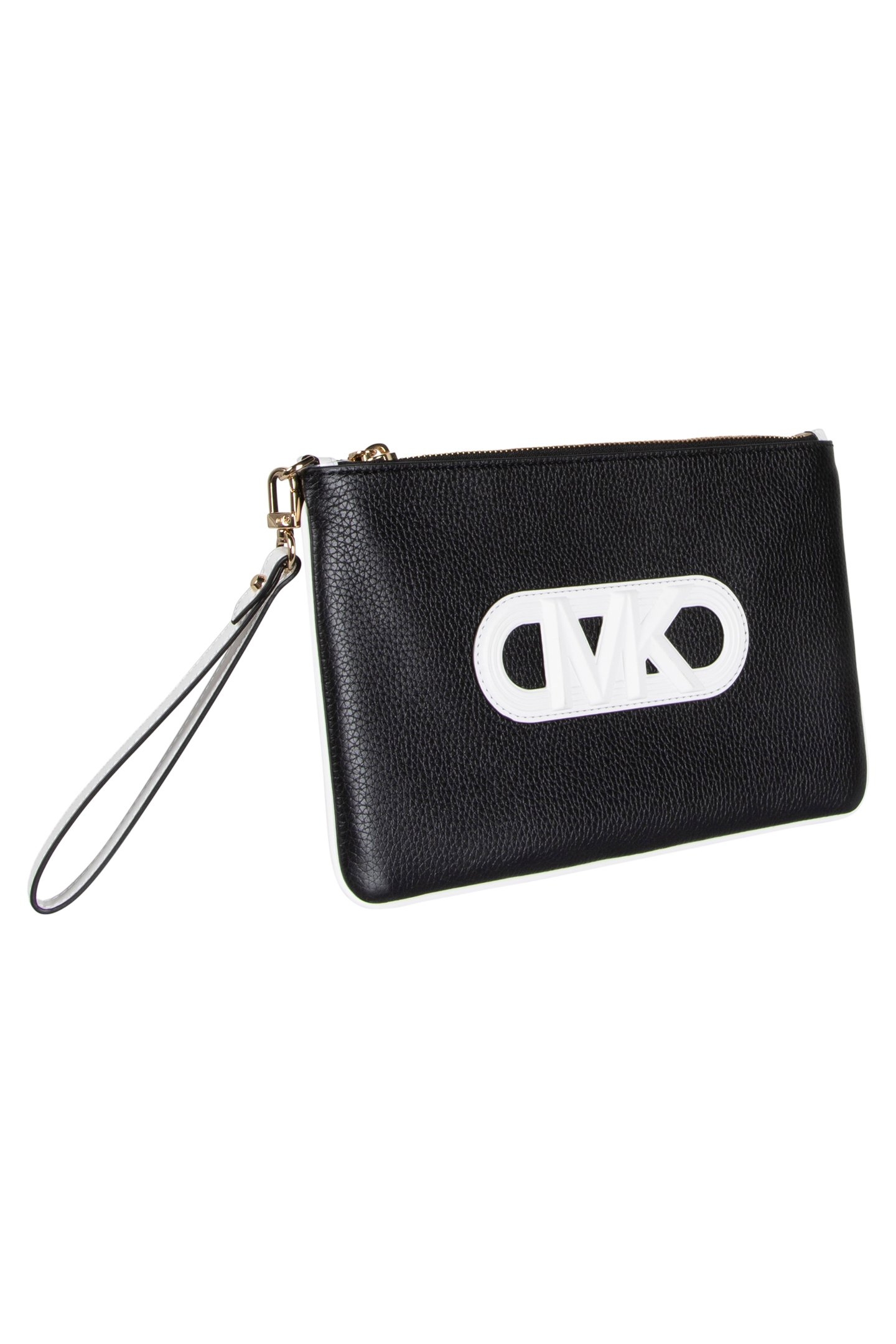 LEATHER TOP ZIP WRISTLET IN BLACK AND WHITE 4