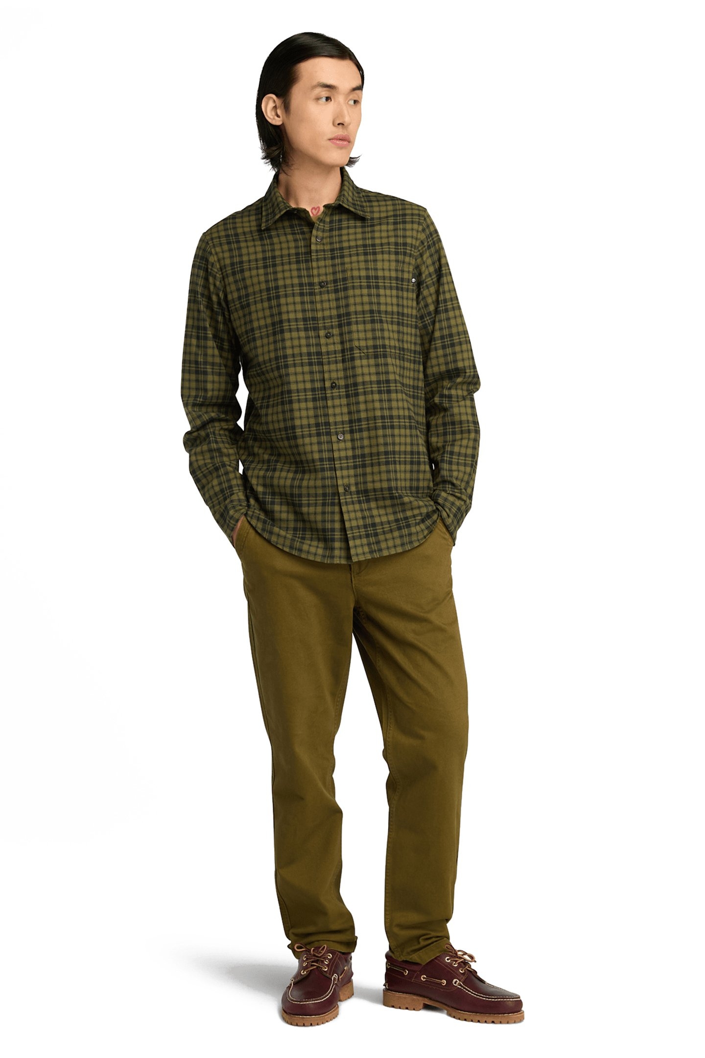 HERRINGBONE FLANNEL PLAID SHIRT DARK OLIVE 3