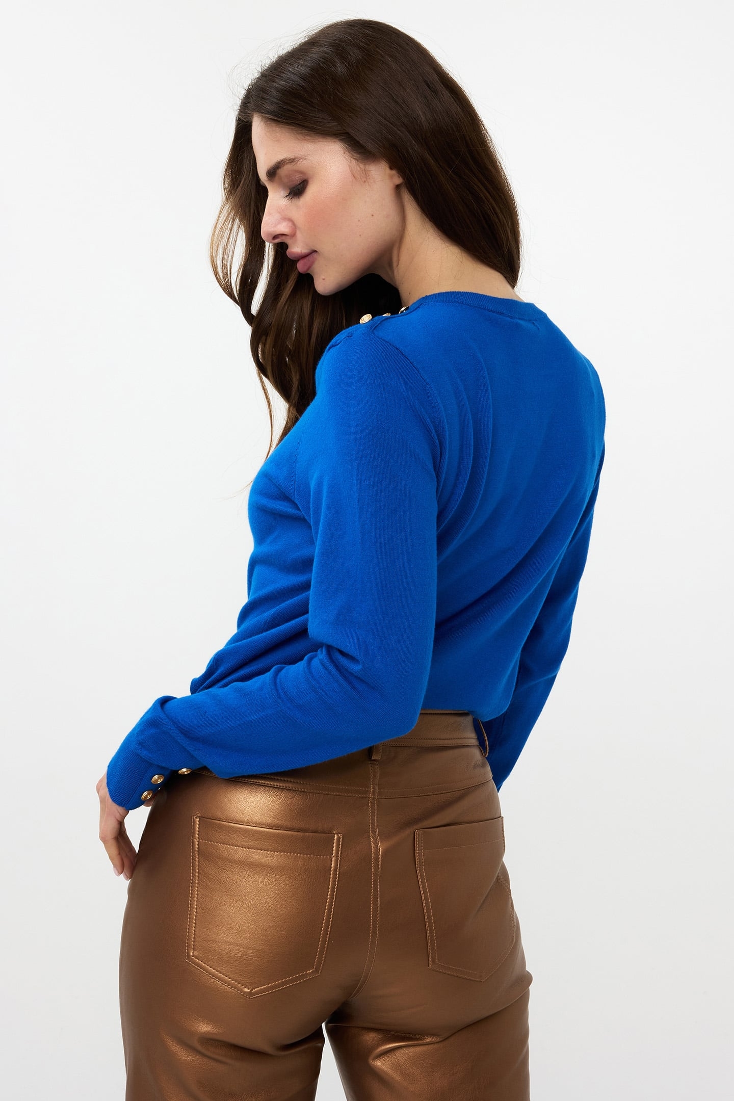 SWEATER GATHERING BUTTON DETAILS BASIC KNIT BRILLIANT BLUE 2