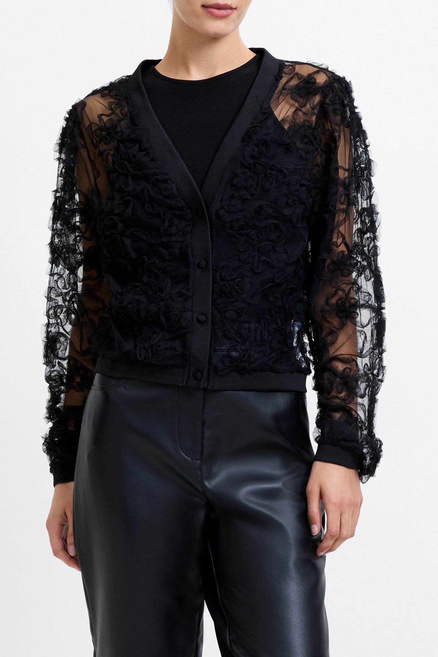 APPLIQUE MESH CARDIGAN BLACK 1