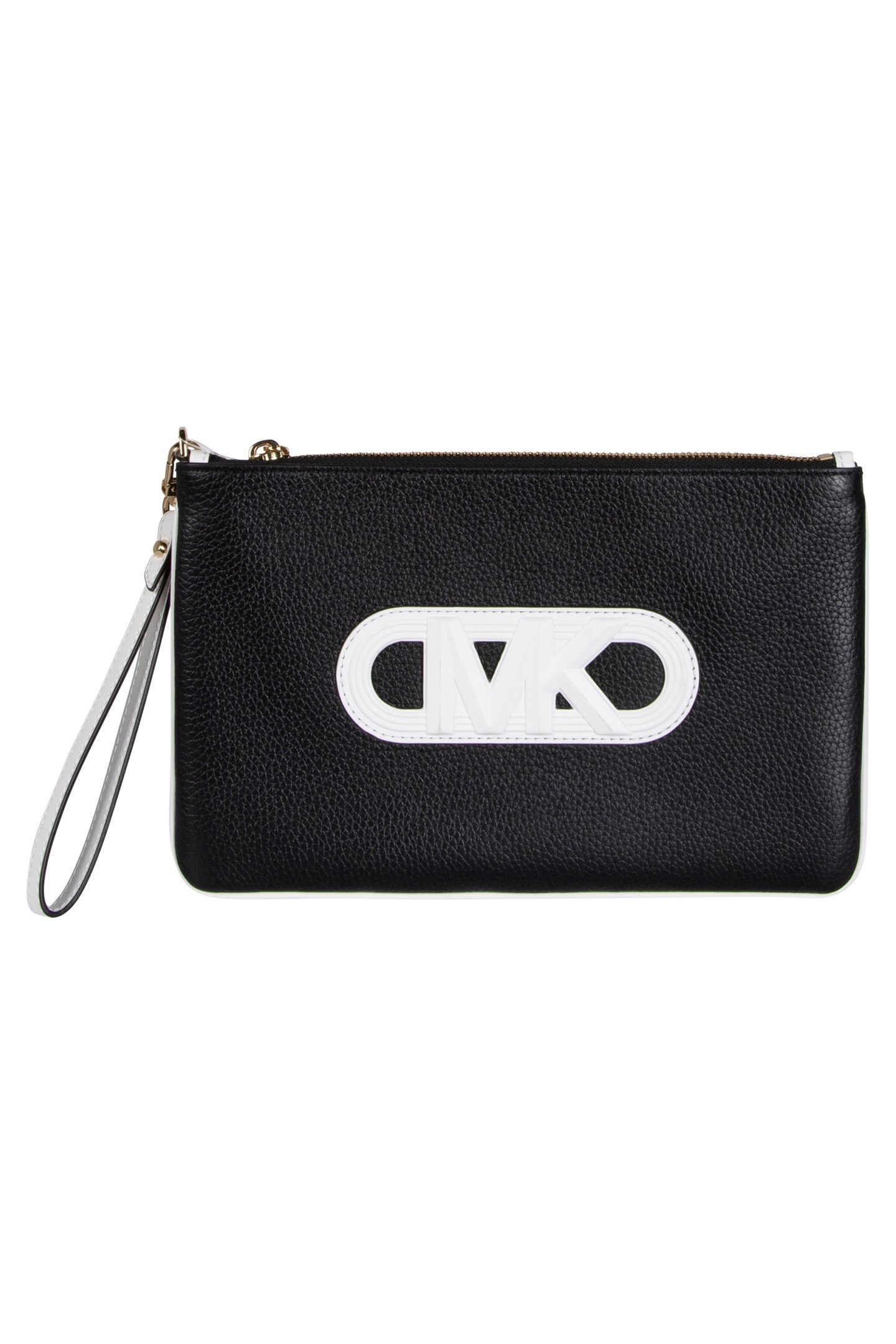 LEATHER TOP ZIP WRISTLET IN BLACK AND WHITE 2