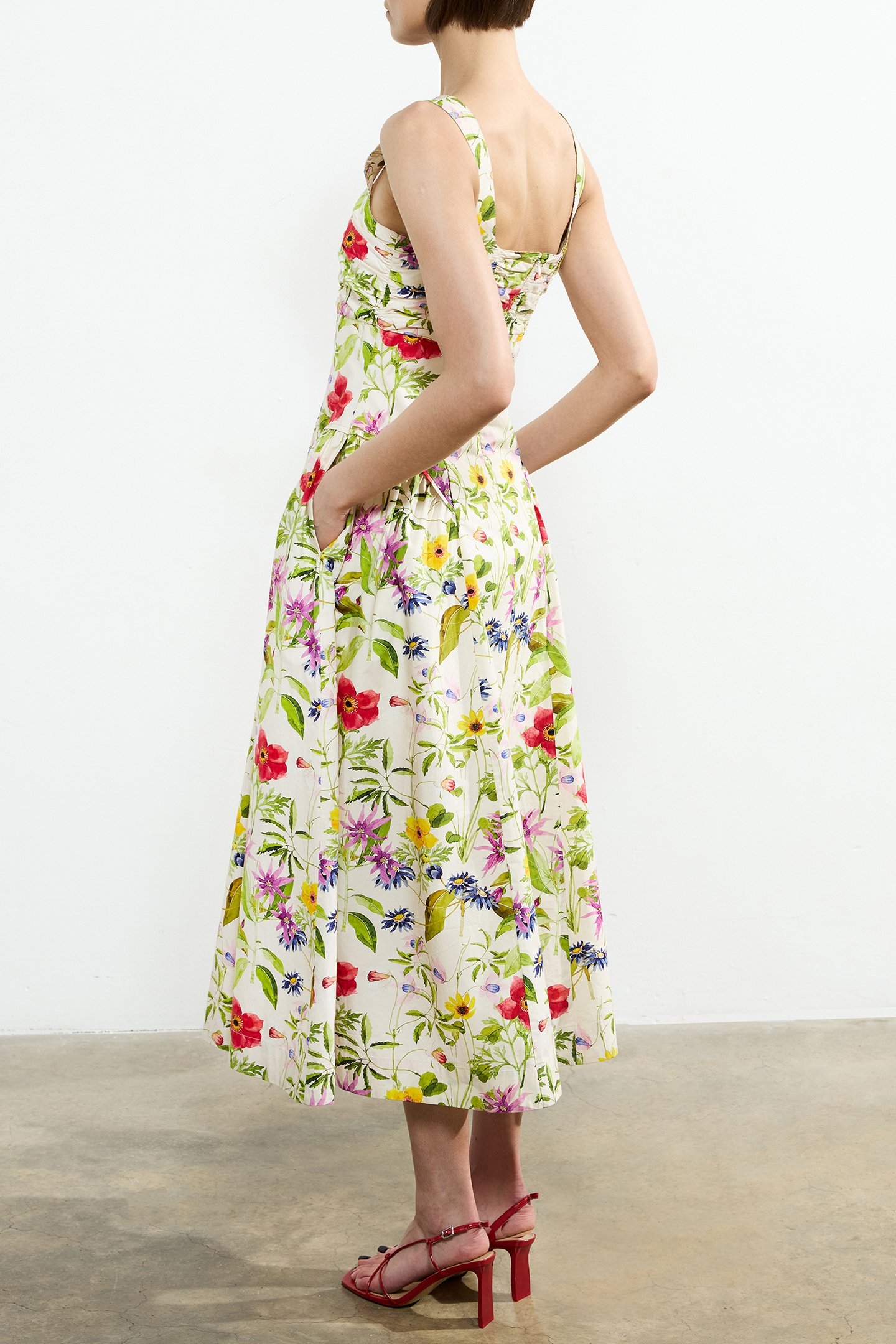 MONICA BARLETTA POPLIN MIDI DR WHITE MULTI 2