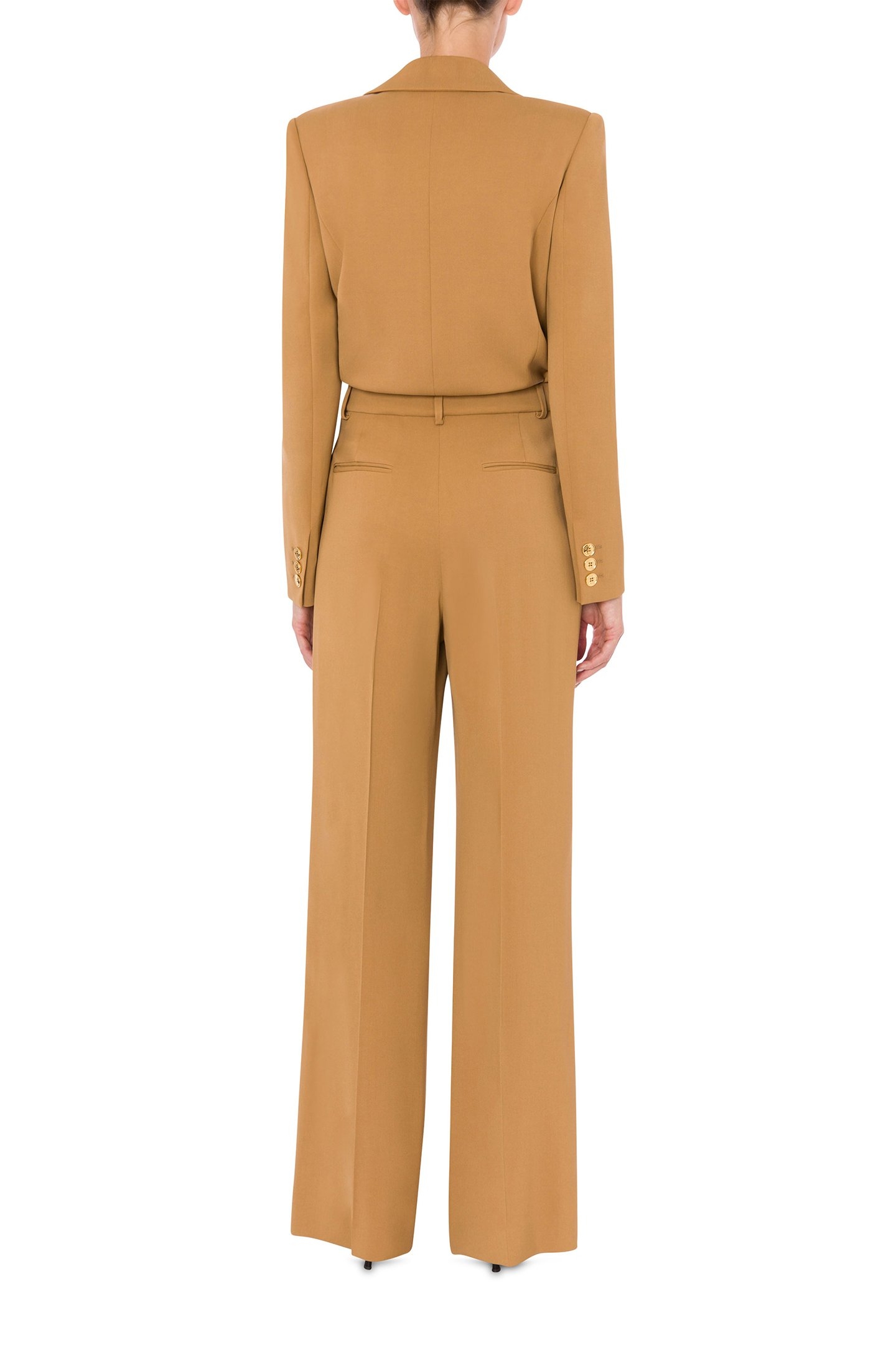 DIAGONAL JUMPSUIT IN STRETCH VISCOSE GOLD BUTTONS BROWN 2