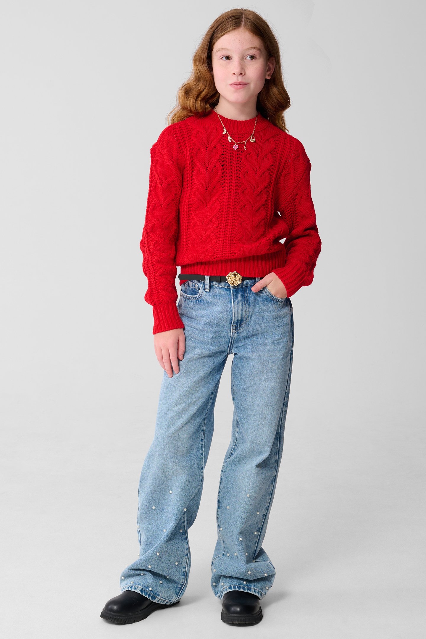 GIRLS SBCABLE BOW KNIT RED 1