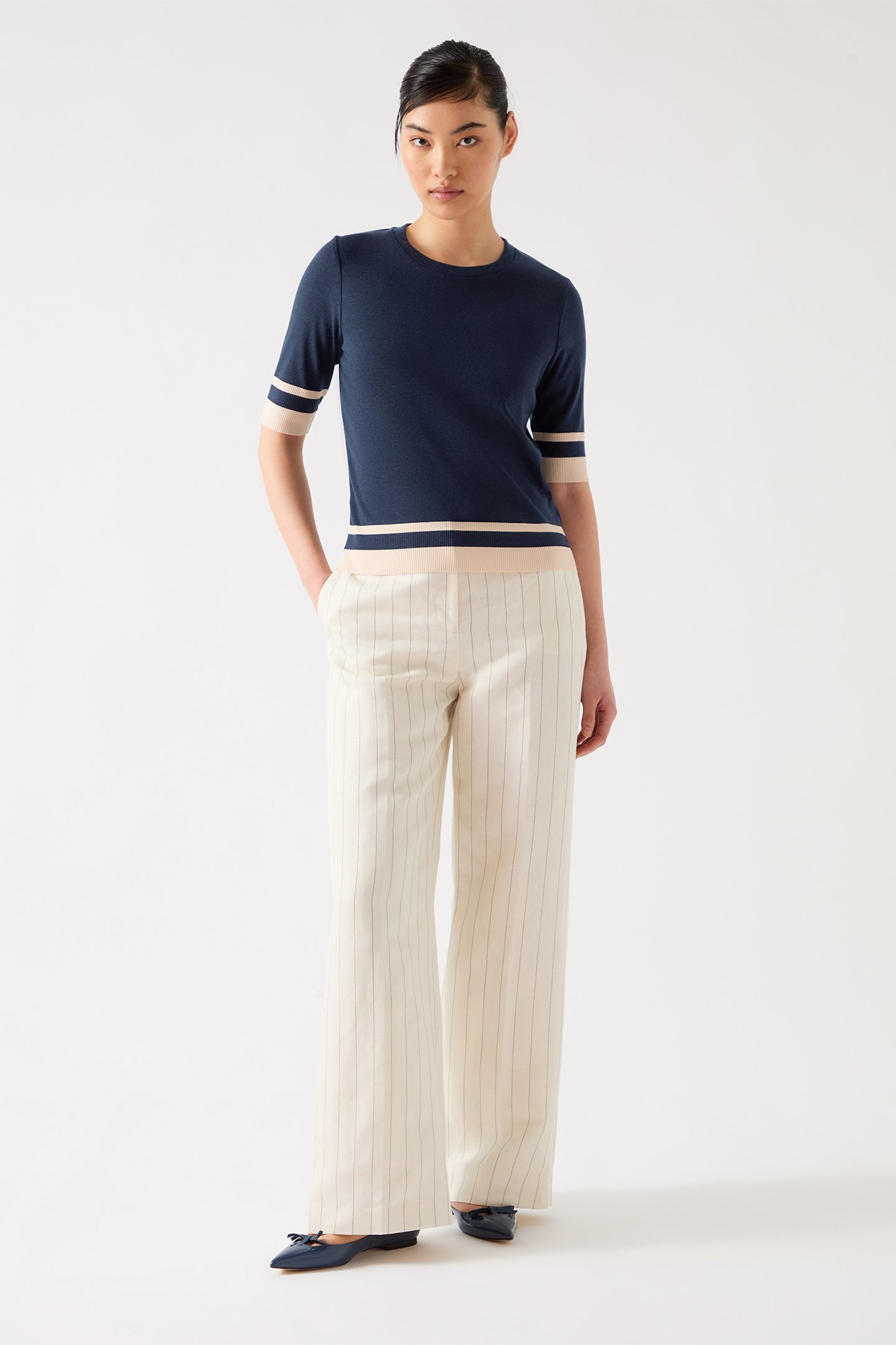 TJ MICHA STRIPE TOP NAVY/IVORY 3