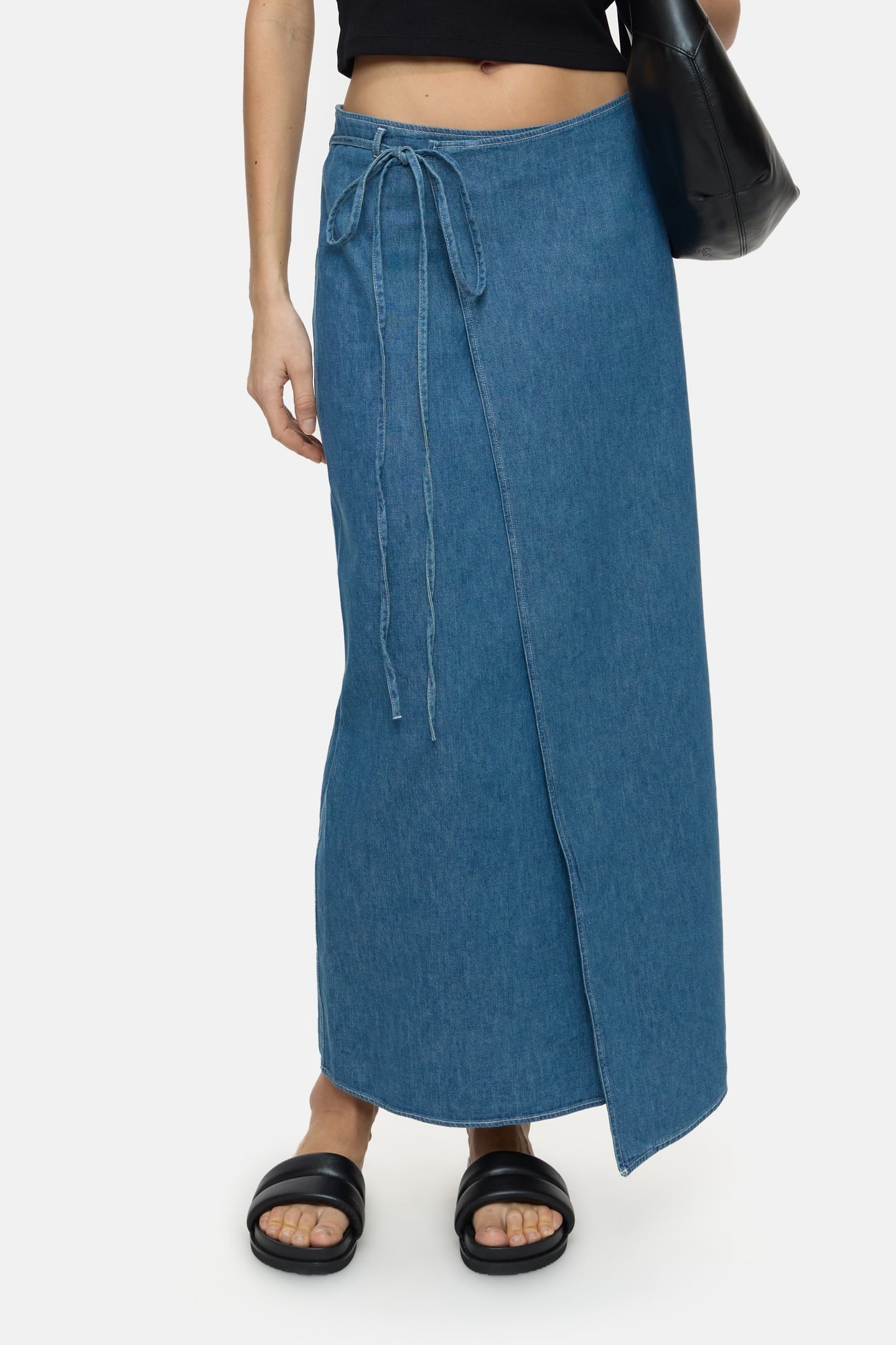 DENIM WRAP SKIRT MID BLUE 2
