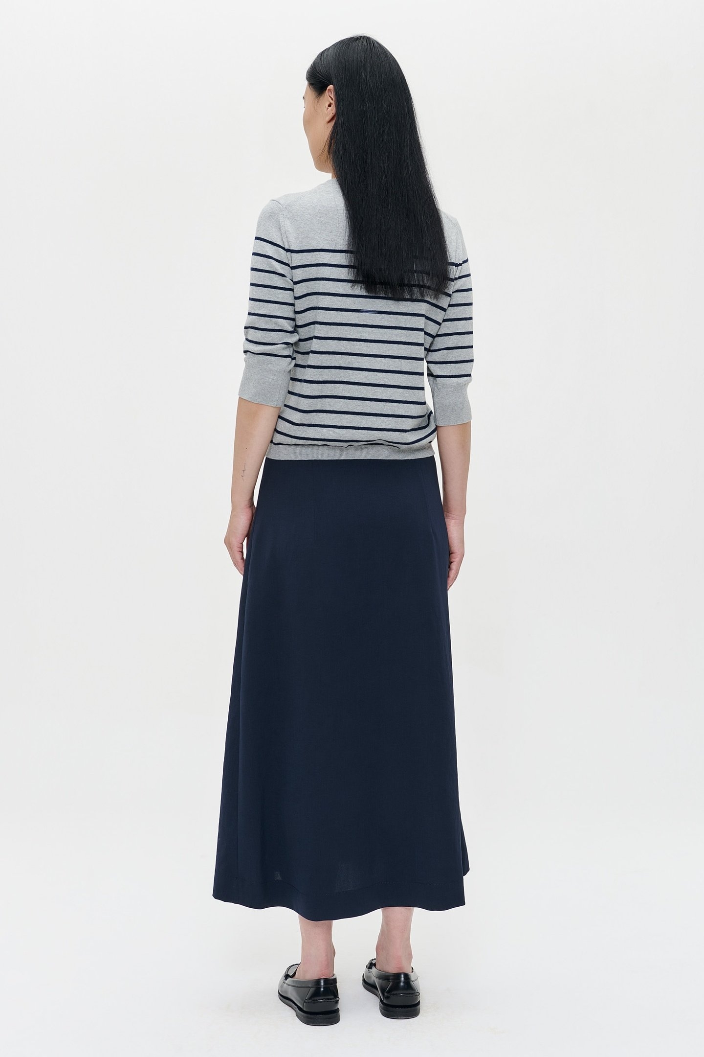 CASHMERE SHORT SLEEVE TOP GREY/MIDNIGHT STRIPE 3