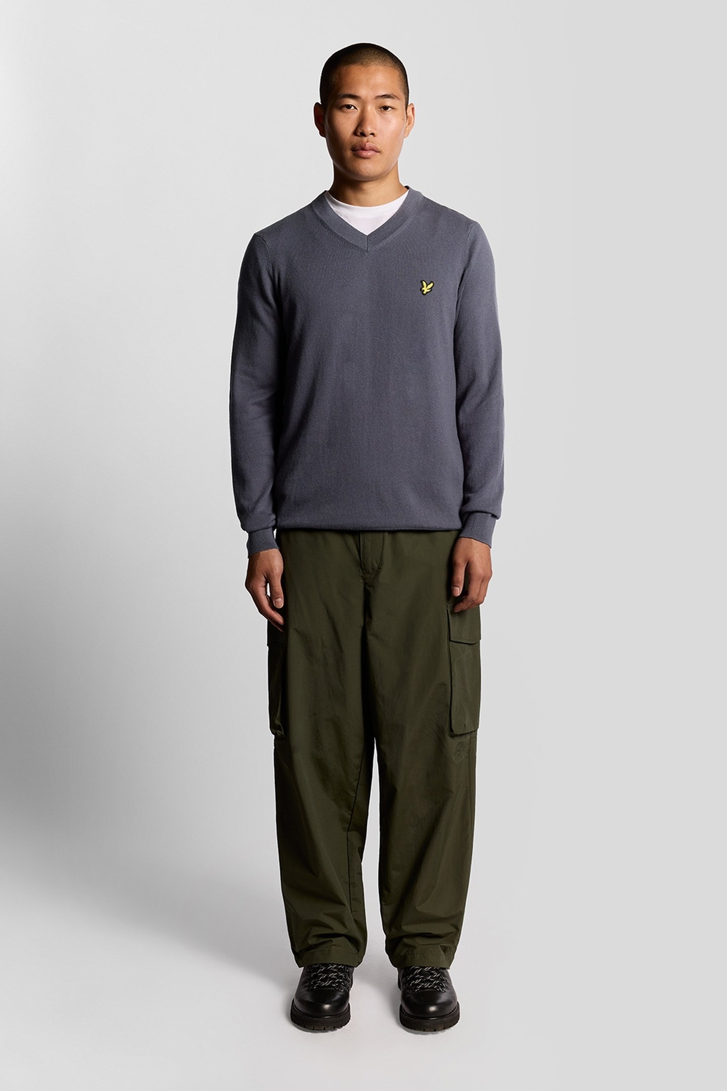 COTTON MERINO V NECK JUMPER GRAYSTONE 1