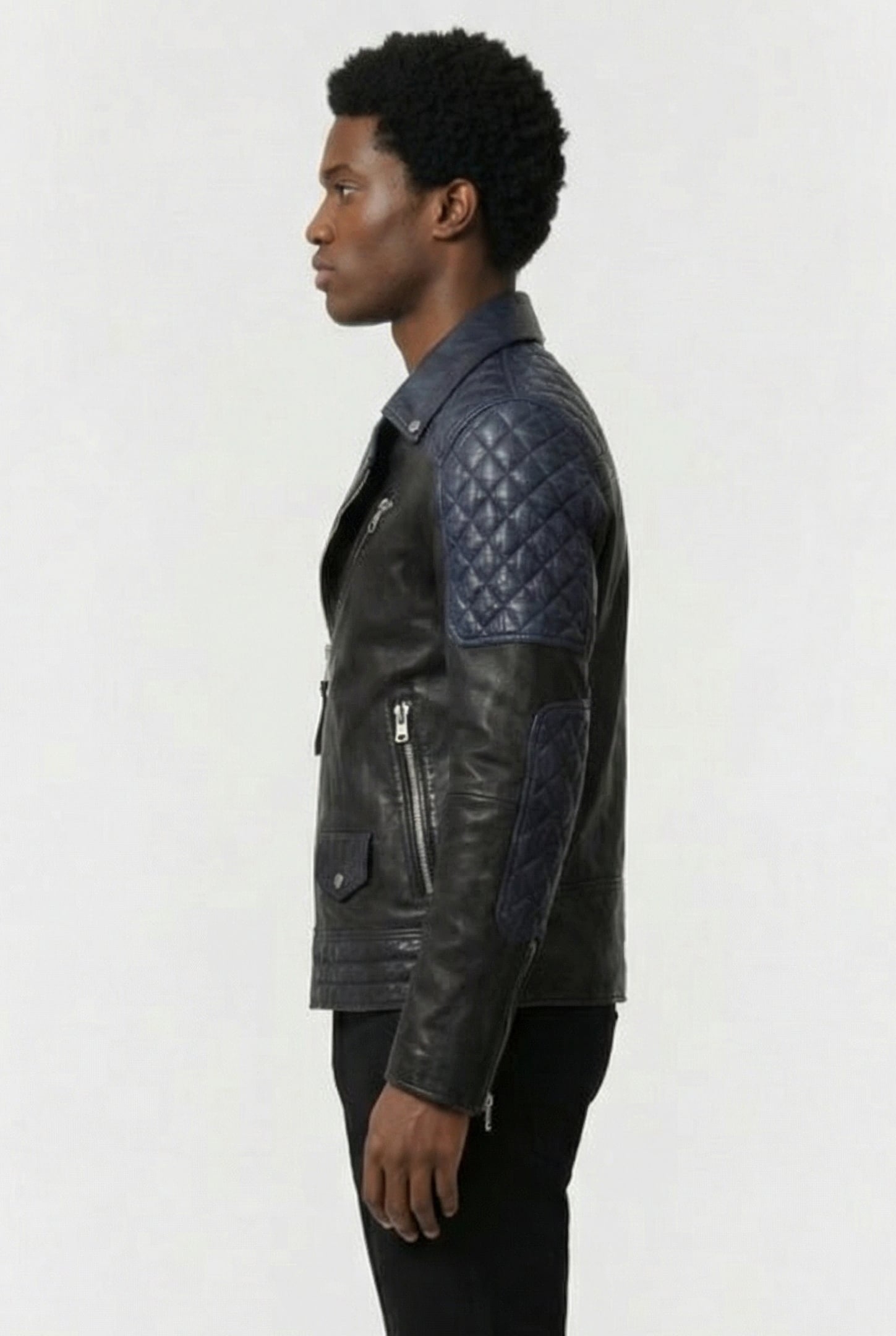 COLOUR BLOCK BIKER JACKET BLACK 3