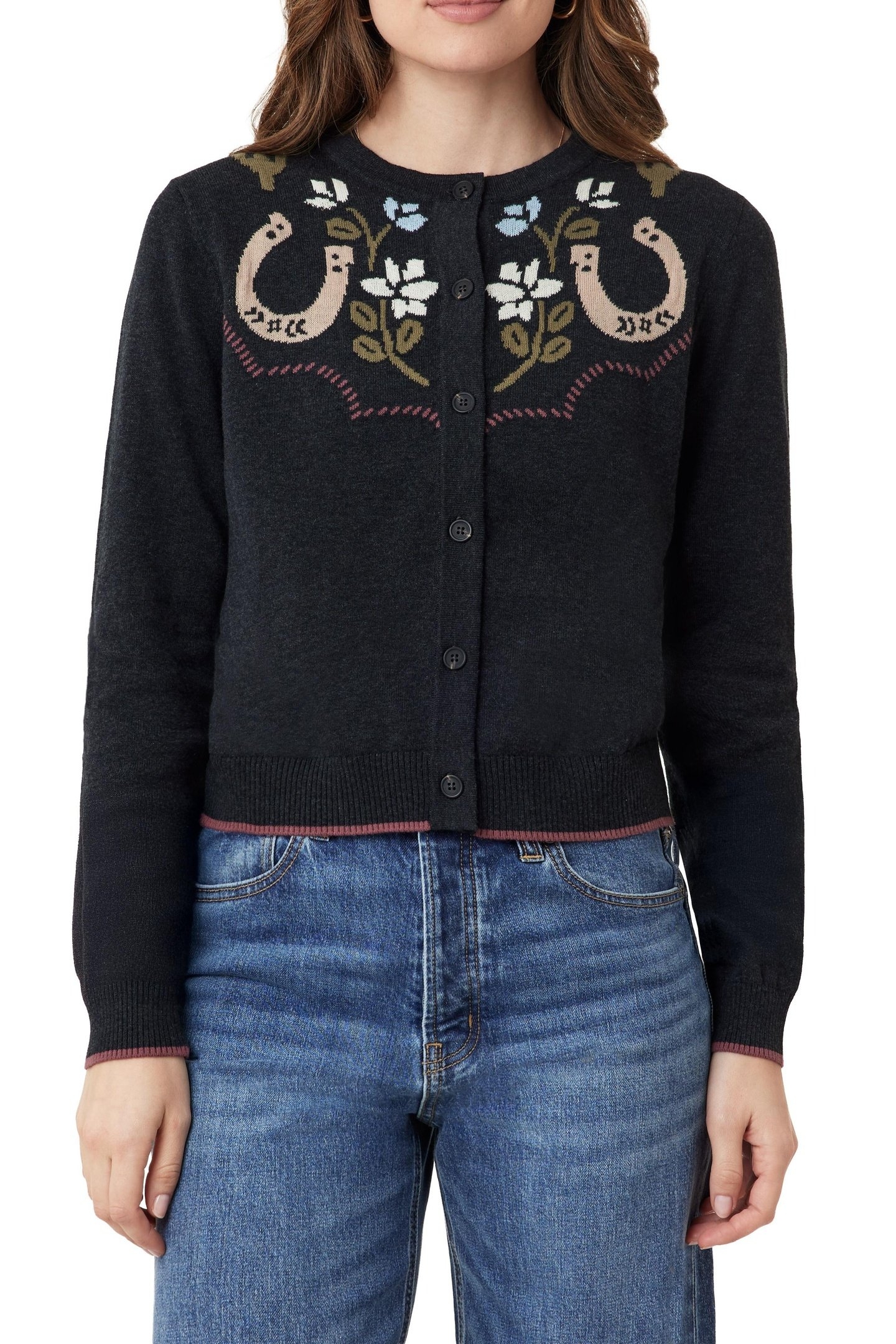 CREW NECK CARDIGAN CHARCOAL GREY HEATHER 2