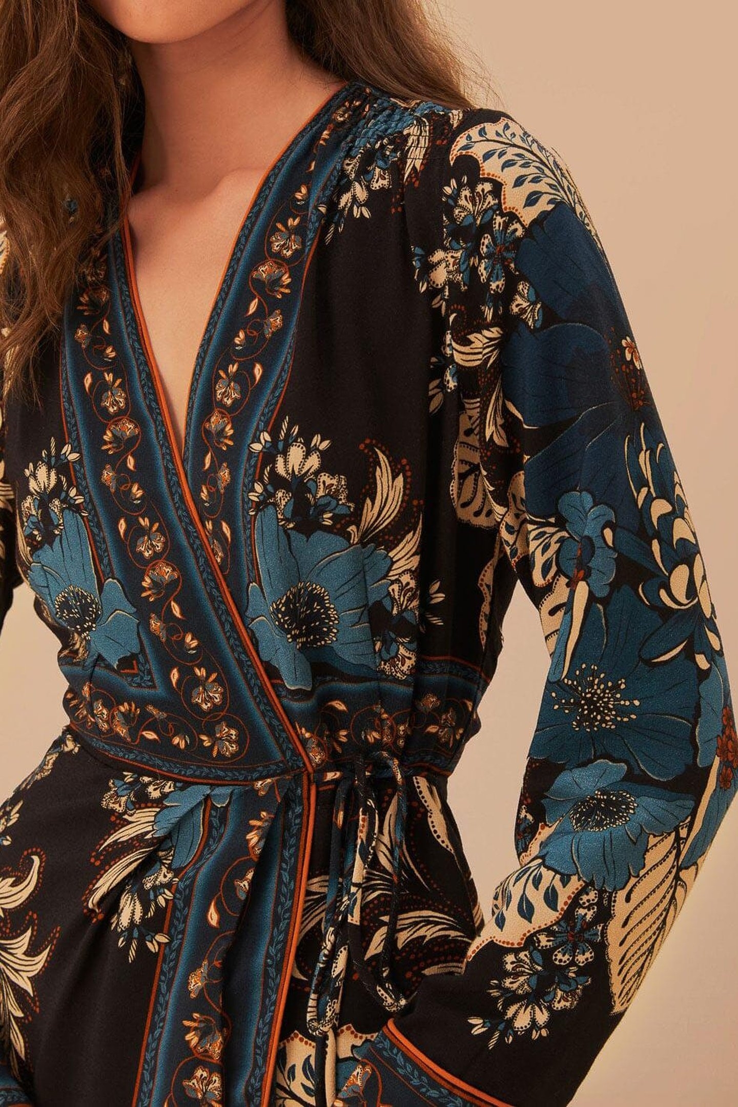 BLOSSOM TAPESTRY BLACK MIDI WRAP DRESS 4