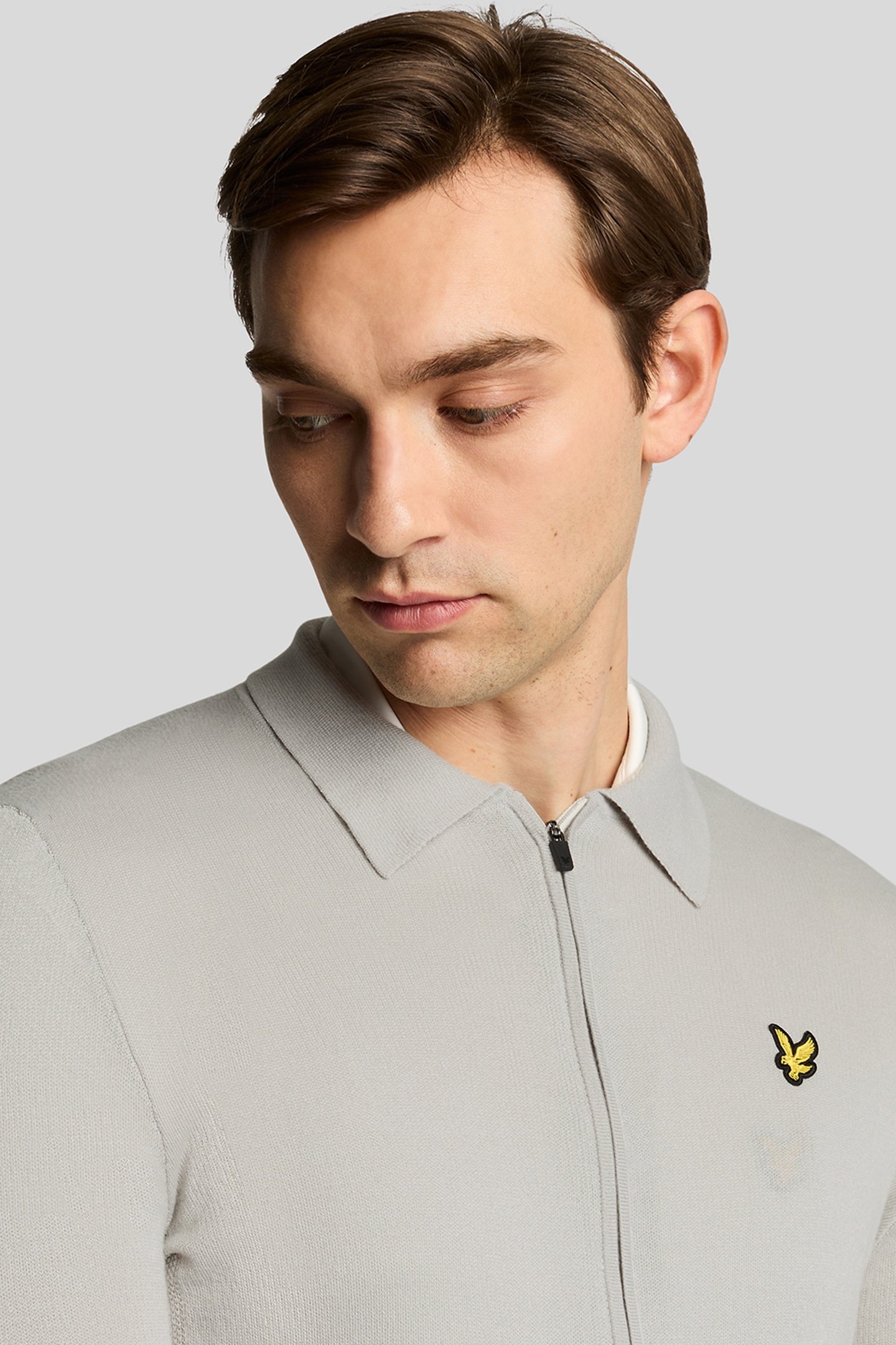 LIGHTWEIGHT KNITTED COLLARED CARDIGAN PEBBLE 3