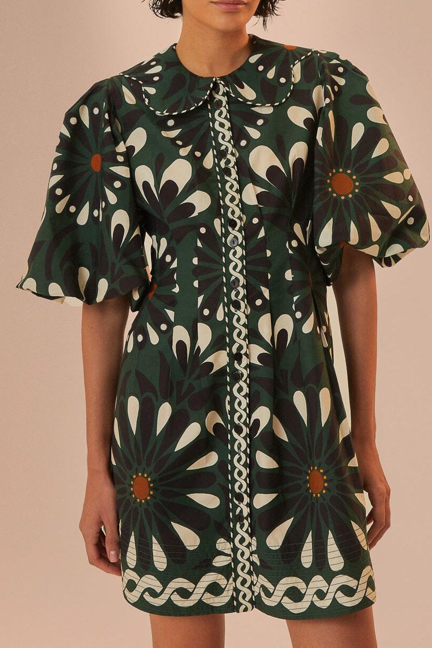 AINIKA FLOWERS GREEN SHORT SLEEVE MINI DRESS 1