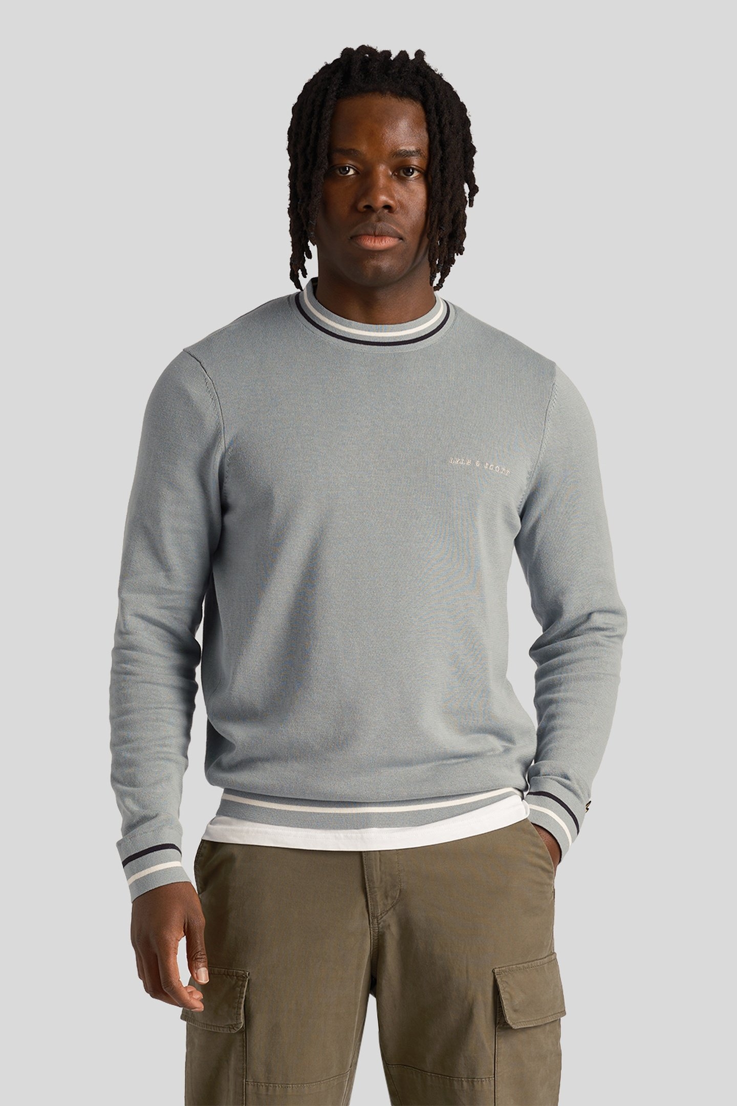 TIPPED CREW NECK JUMPER SLATE BLUE 1