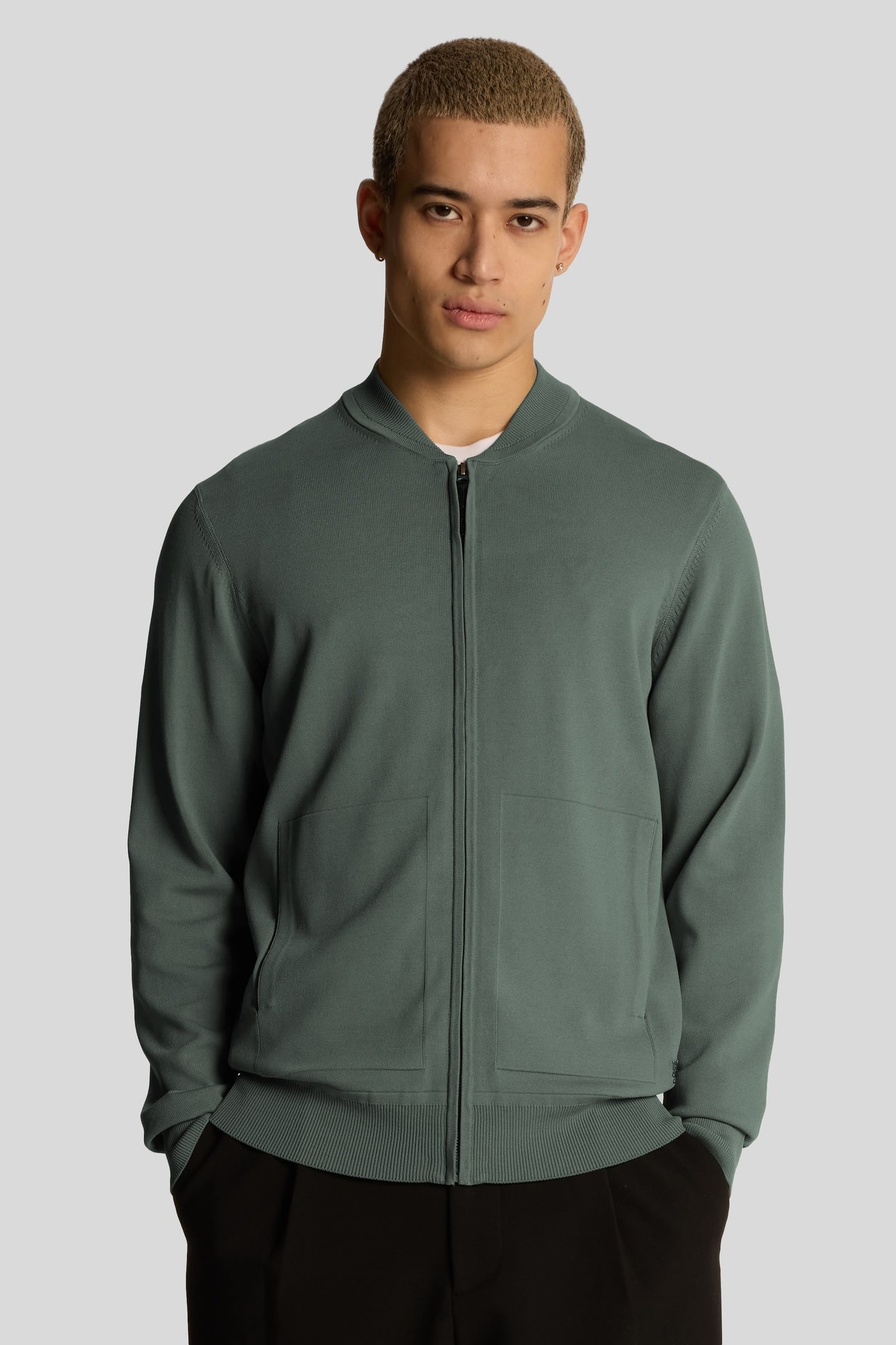 CARGO BOMBER COLLAR CARDIGAN WASHED SEAWEED 2