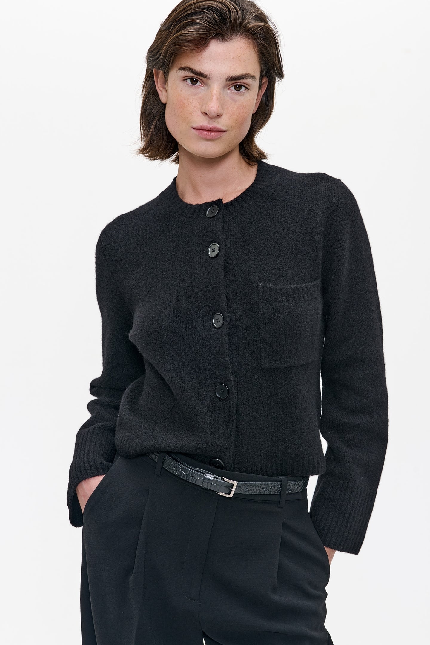 WOOL CROPPED CARDIGAN BLACK 1