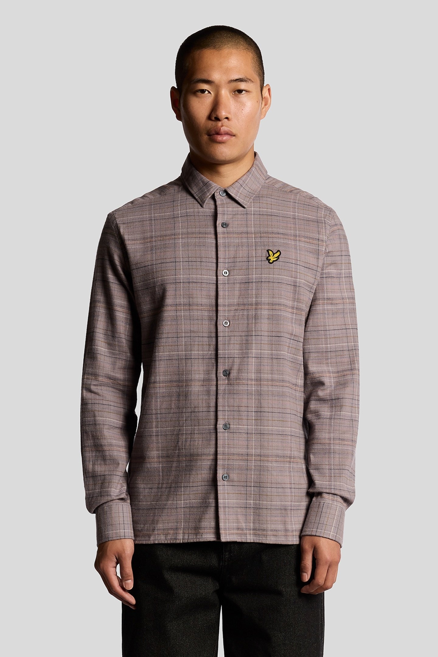 CHECKED FLANNEL SHIRT GULL GREY/BOTTLE BROWN 1
