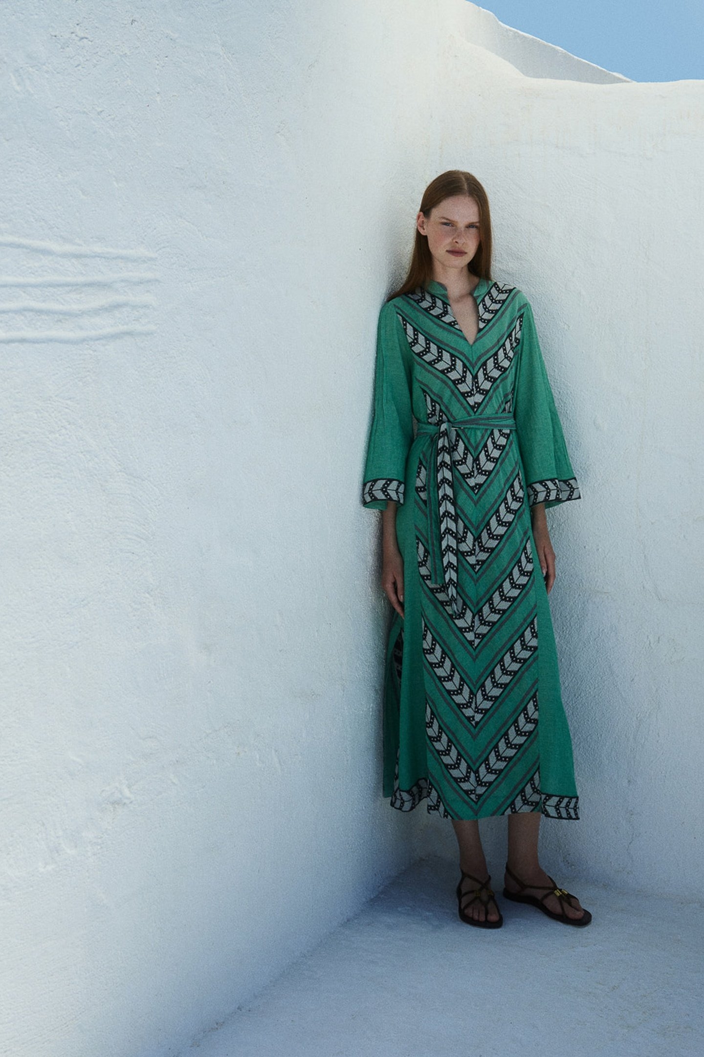 NEW LONG DRESS JACQUARD GREEN BLACK 4