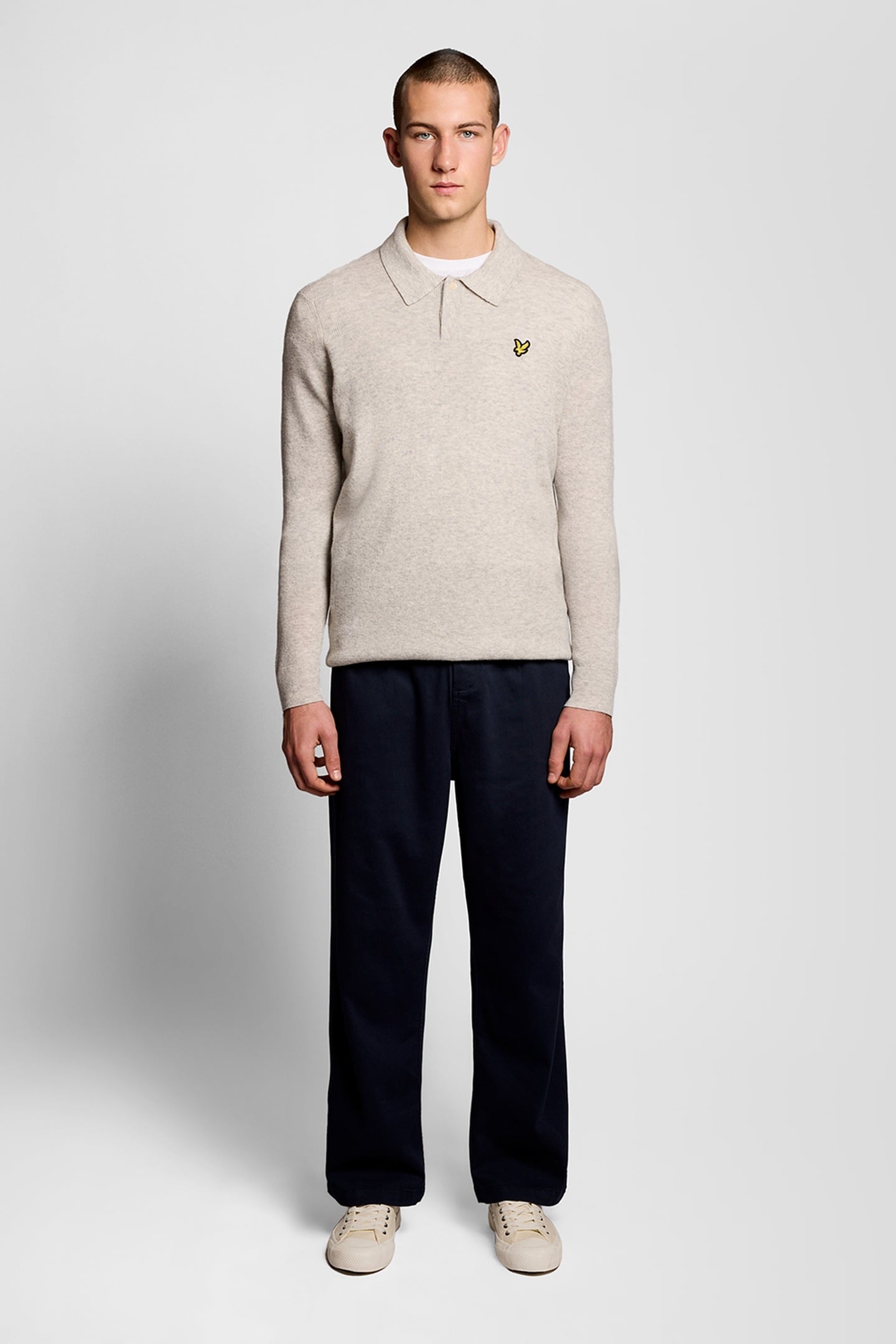 LAMBSWOOL BLEND RUGBY JUMPER LIGHT GREY MARL 1