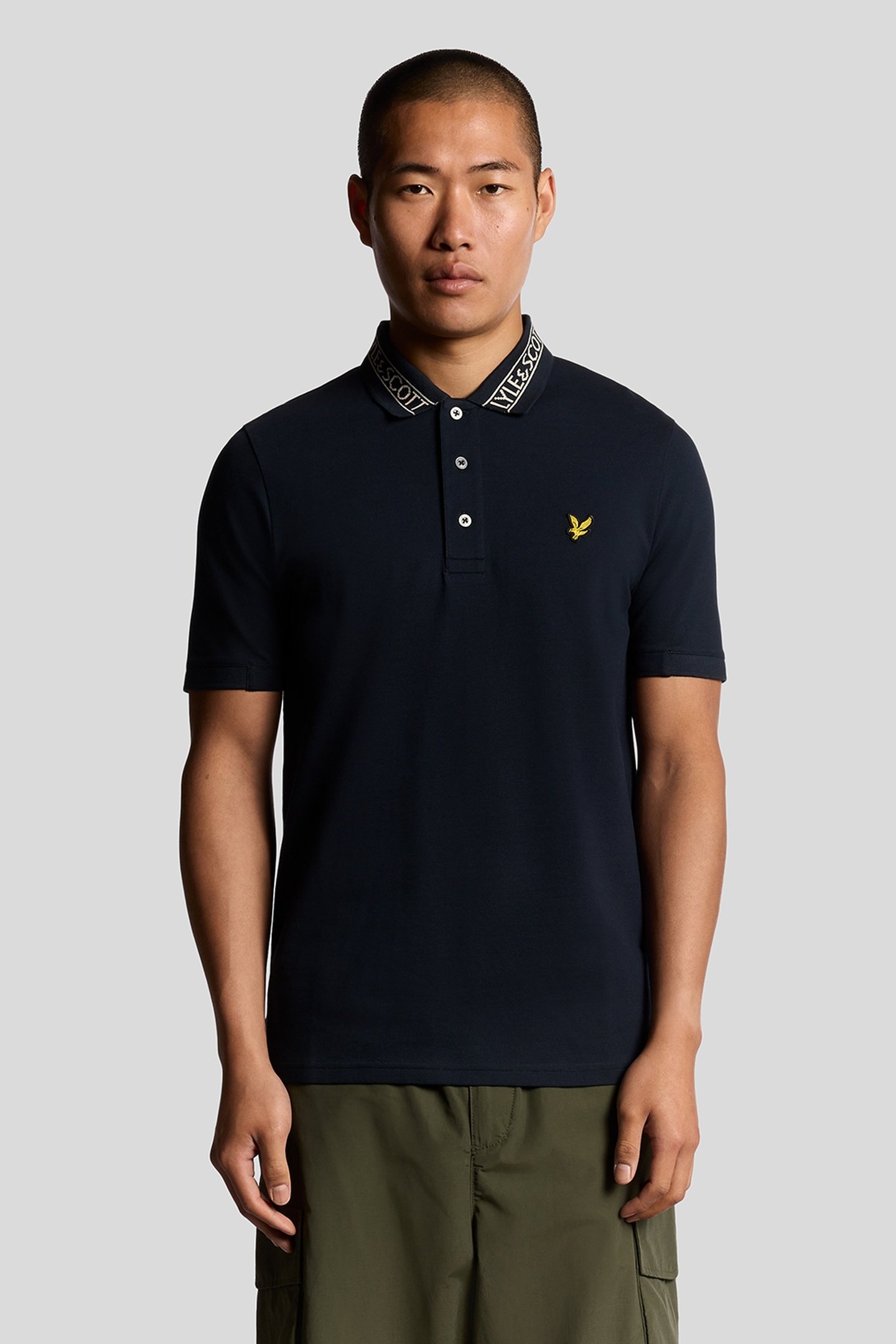 LOGO RIBBED POLO SHIRT DARK NAVY/BONE WHITE 2