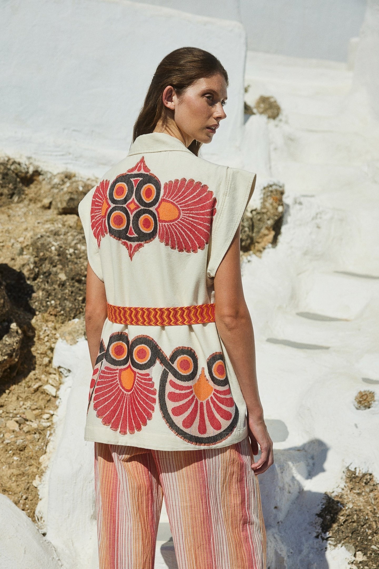 LAUGH VEST JACKET JACQUARD WITH BELT RED ORANGE 3