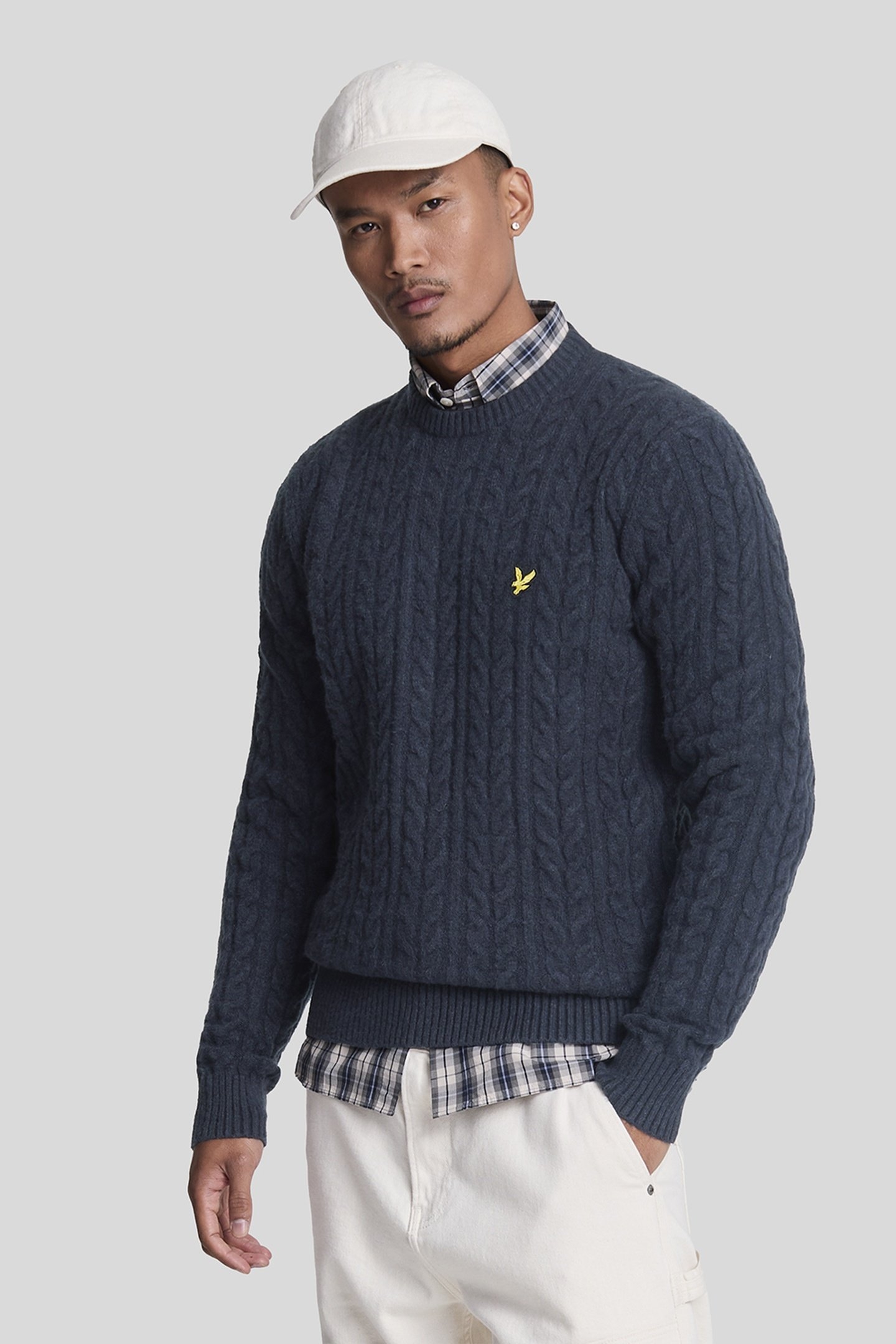 CABLE CREW NECK JUMPER DARK NAVY MARL 2