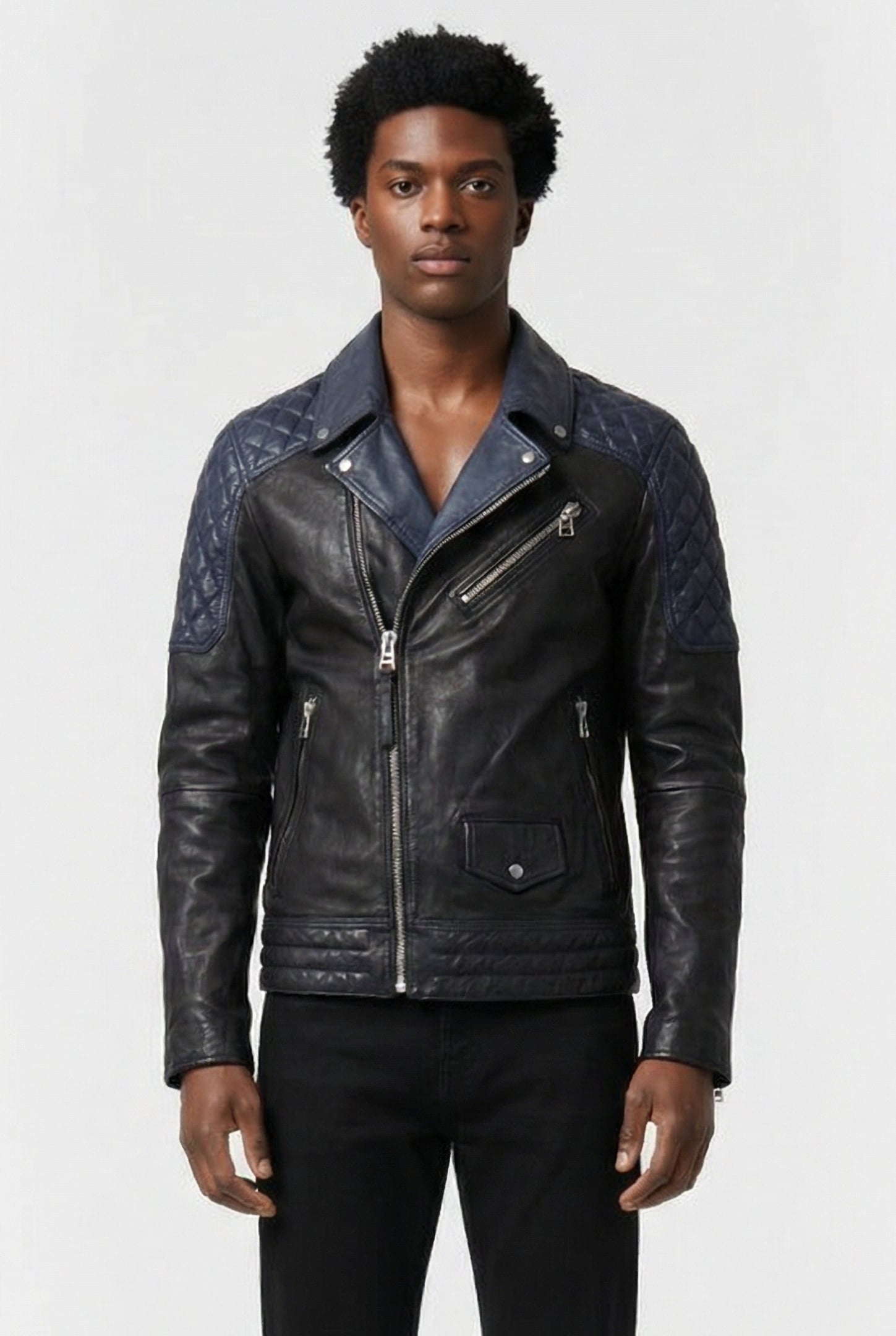 COLOUR BLOCK BIKER JACKET BLACK 1