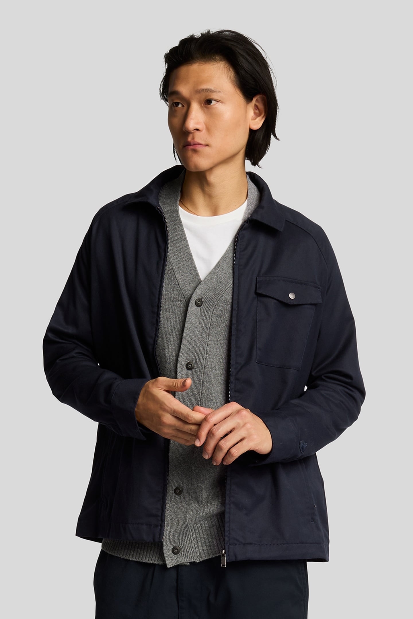 TAILORED ZIP THROUGH OVERSHIRT DARK NAVY 1