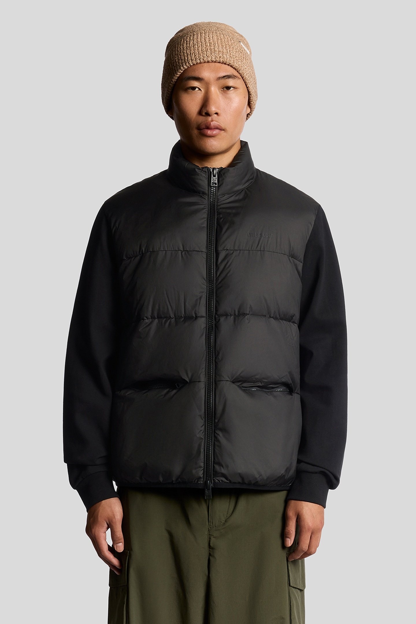 FUNNEL NECK HYBRID ZIP THROUGH JUMPER JET BLACK 1