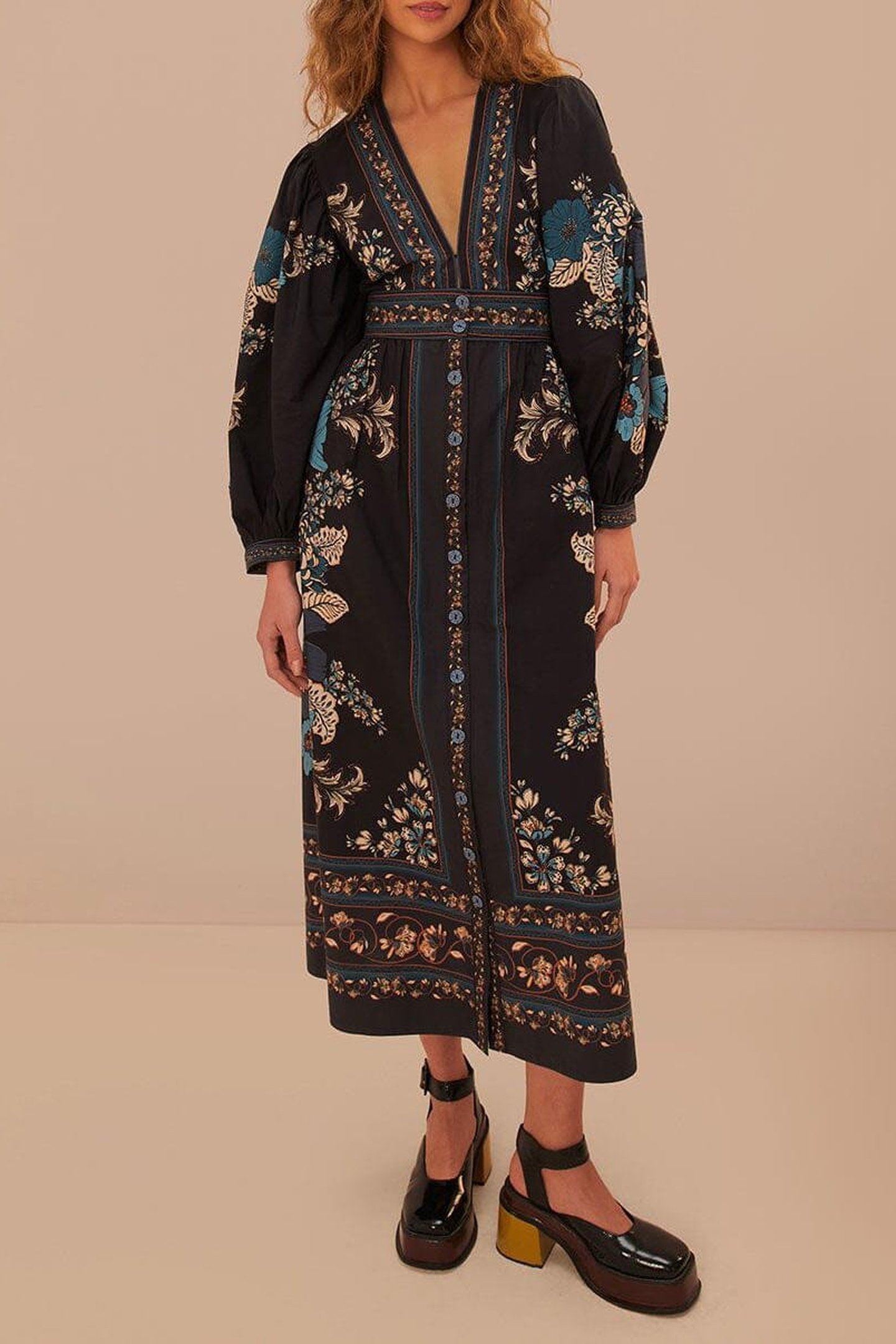 BLOSSOM TAPESTRY BLACK MIDI DRESS 3