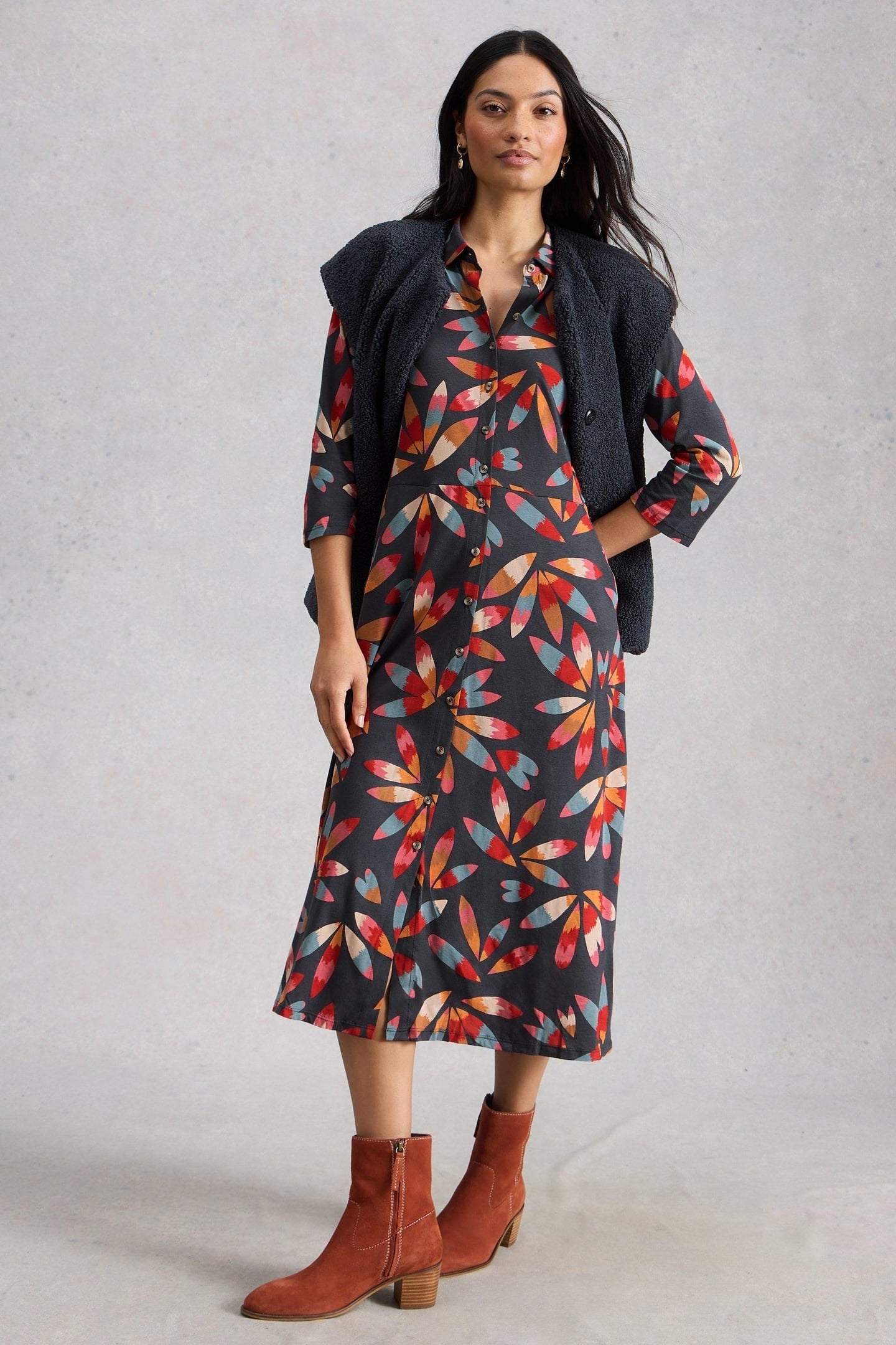 RUA JERSEY SHIRT DRESS GREY MULTI 1