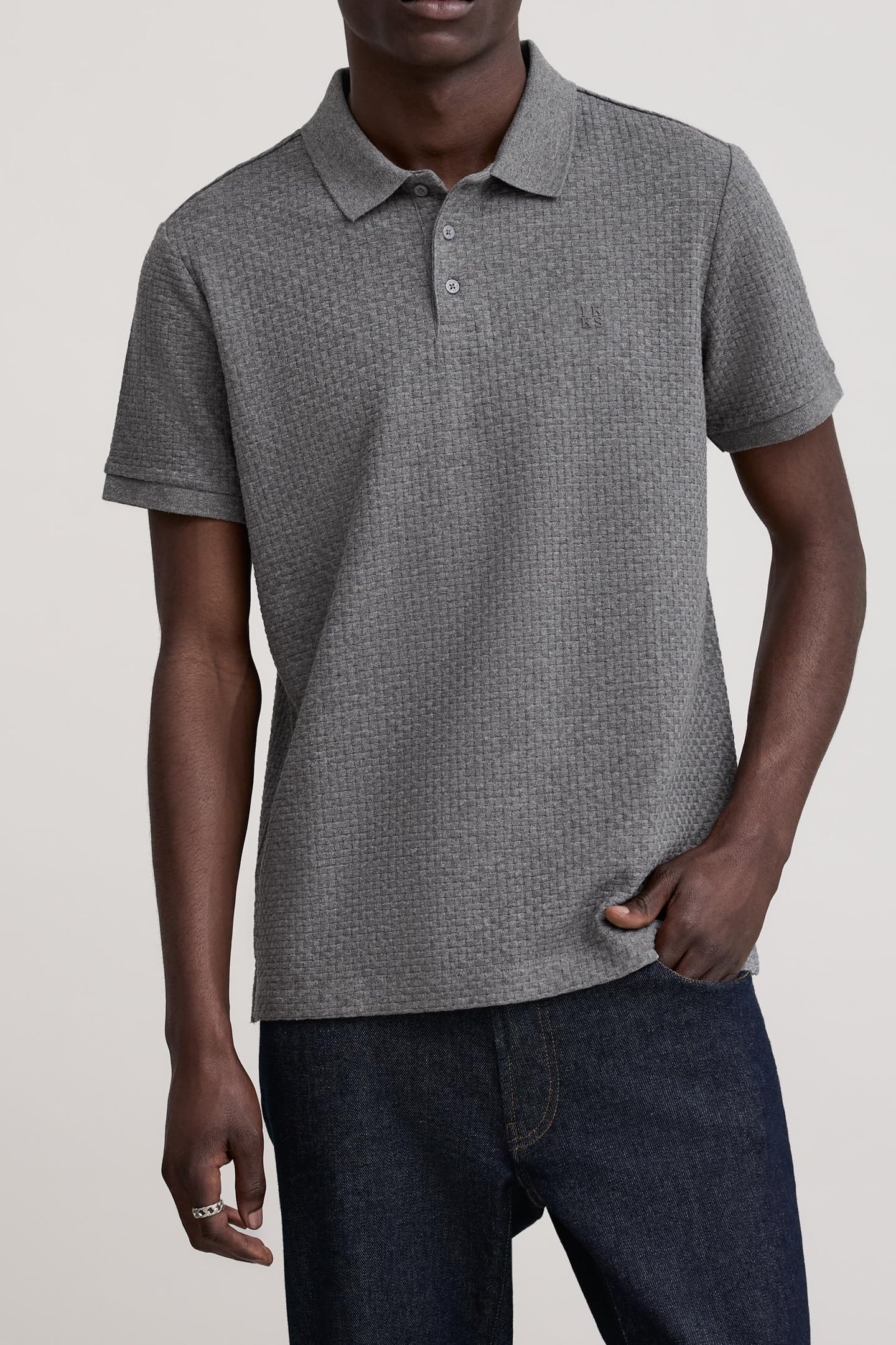 GRAPHITE KNIT POLO WITH WEAVE EFFECT 2