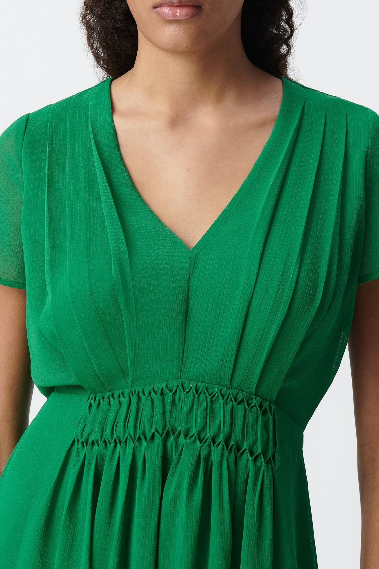 GREEN RECYCLED POLYESTER DRESS WITH PLEATED WAIST 5