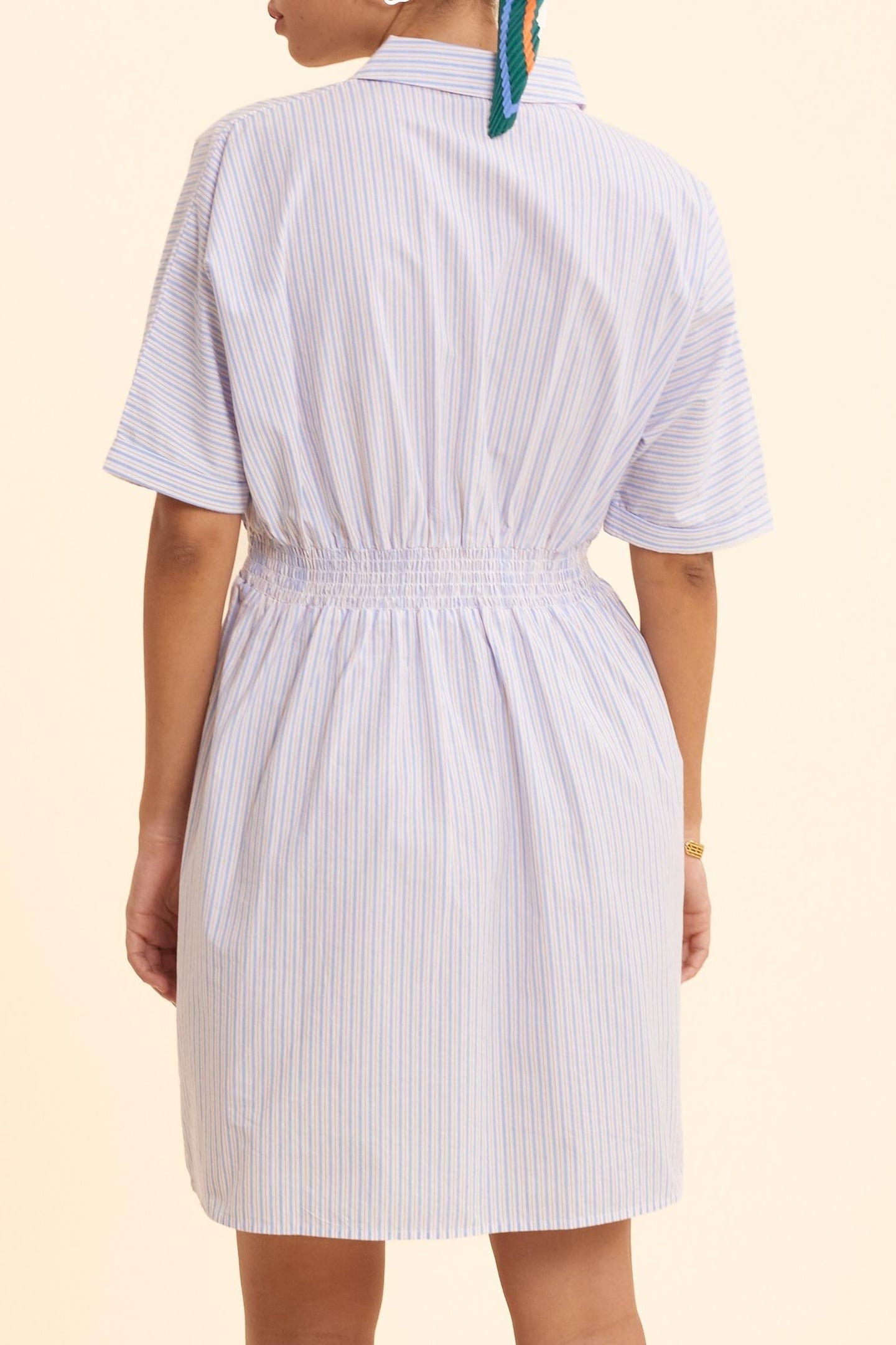 WHITE STRIPED CROPPED SHIRT DRESS OFF-WHITE 5