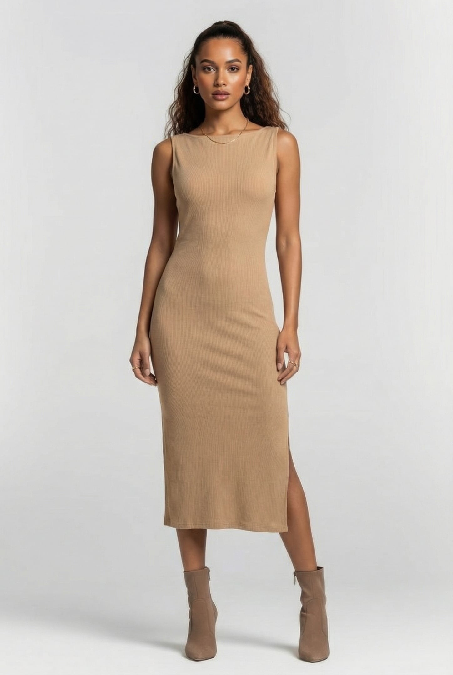 SLASH NECK RIB DRESS MIDI INCENSE 1